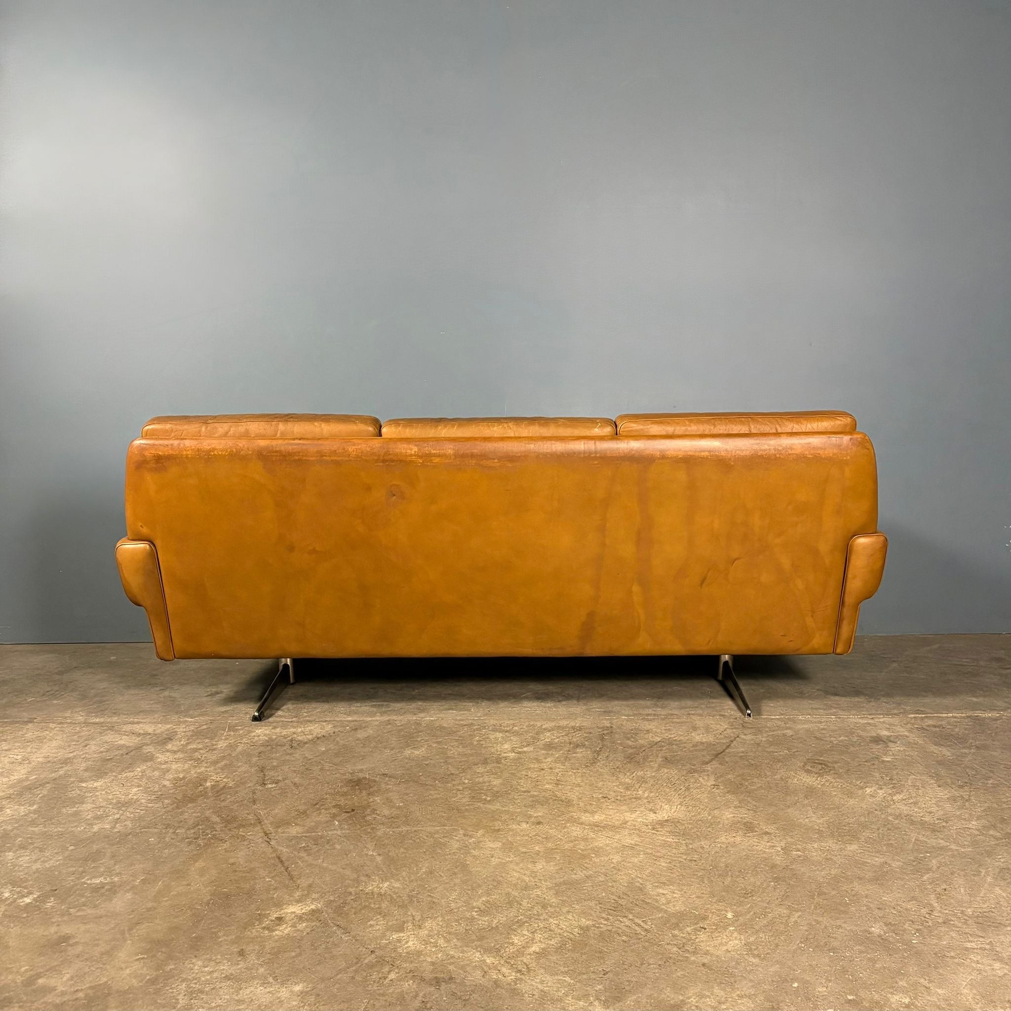 SOLD Mid Century Danish Svend Skipper Three Seater Sofa Cognac Leather Vintage Retro MCM