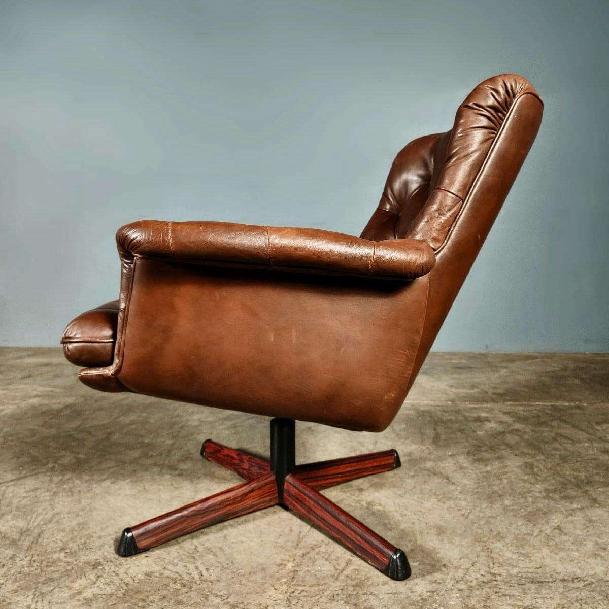 SOLD Göte Möbler Brown Leather Swivel Armchair Swedish 1970s Mid Century Vintage Retro MCM