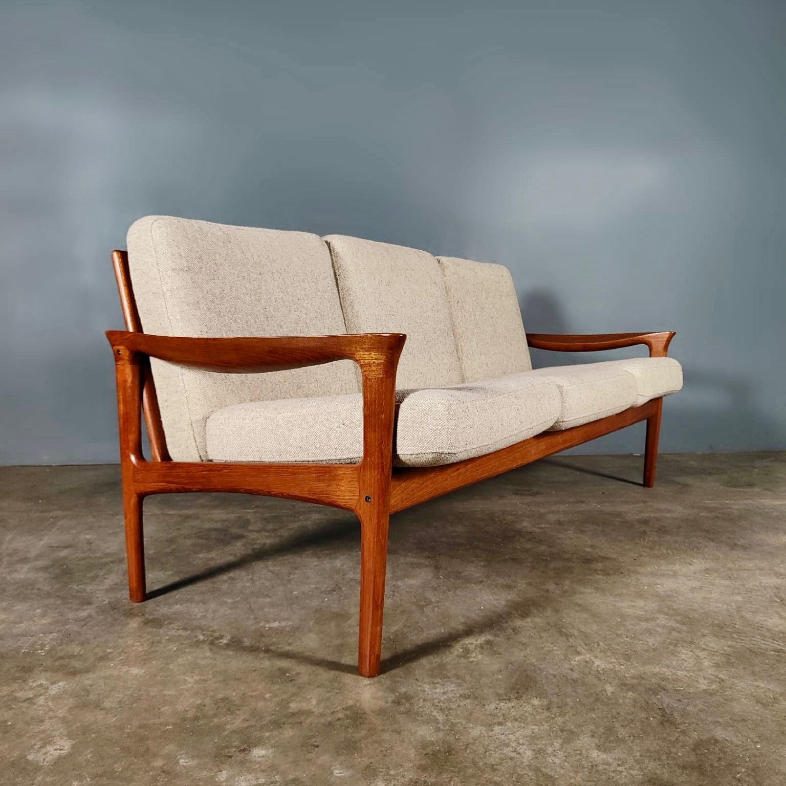 Mid Century Danish Teak Three Seater Sofa By Illum Wikkelsø For Glostrup Møbelfabrik Vintage Retro MCM