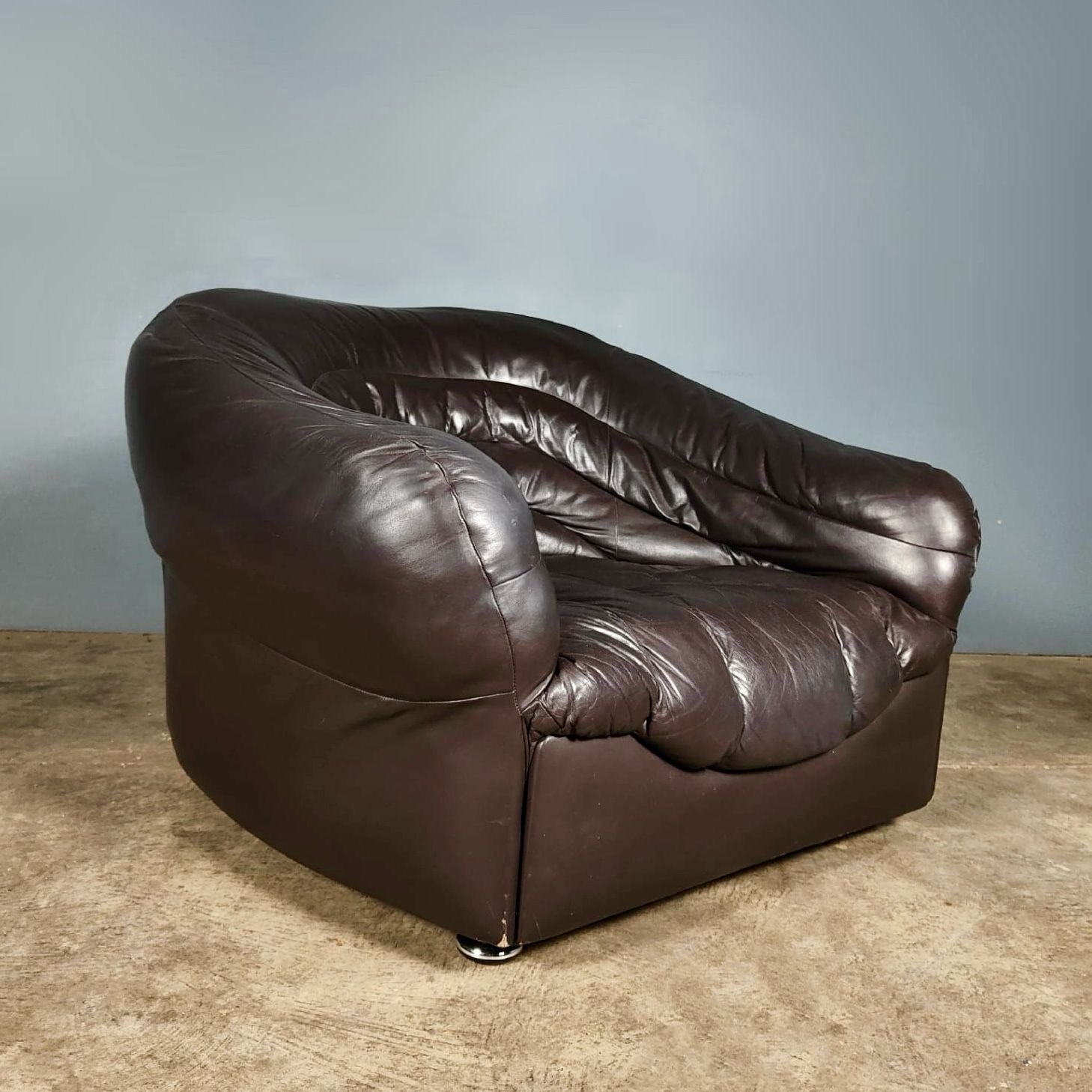 SOLD Brown Leather Armchair De Sede Style Mid Century Vintage Retro MCM