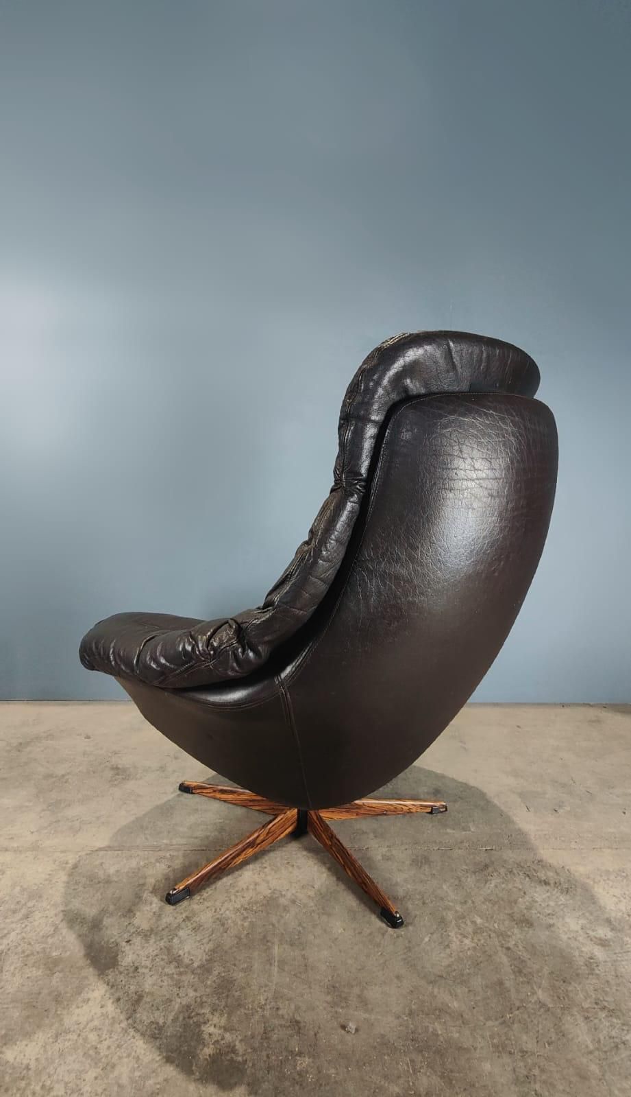 SOLD H.W Klein For Bramin Swivel Lounge In Brown Leather Mid Century Danish Vintage Retro MCM