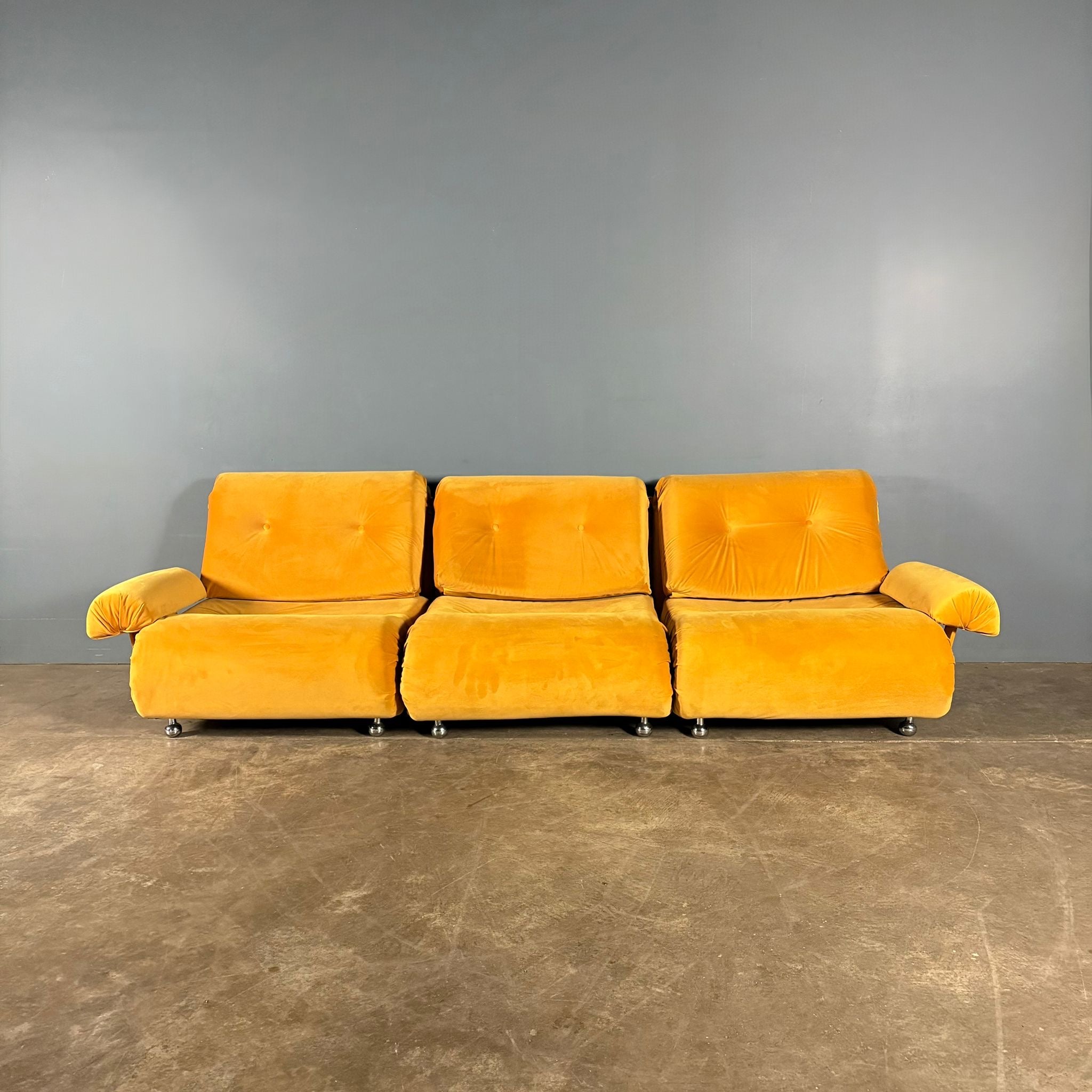 Mid Century G Plan Set Of 3 Modular Sofa/Armchairs Yellow Velvet Vintage Retro MCM