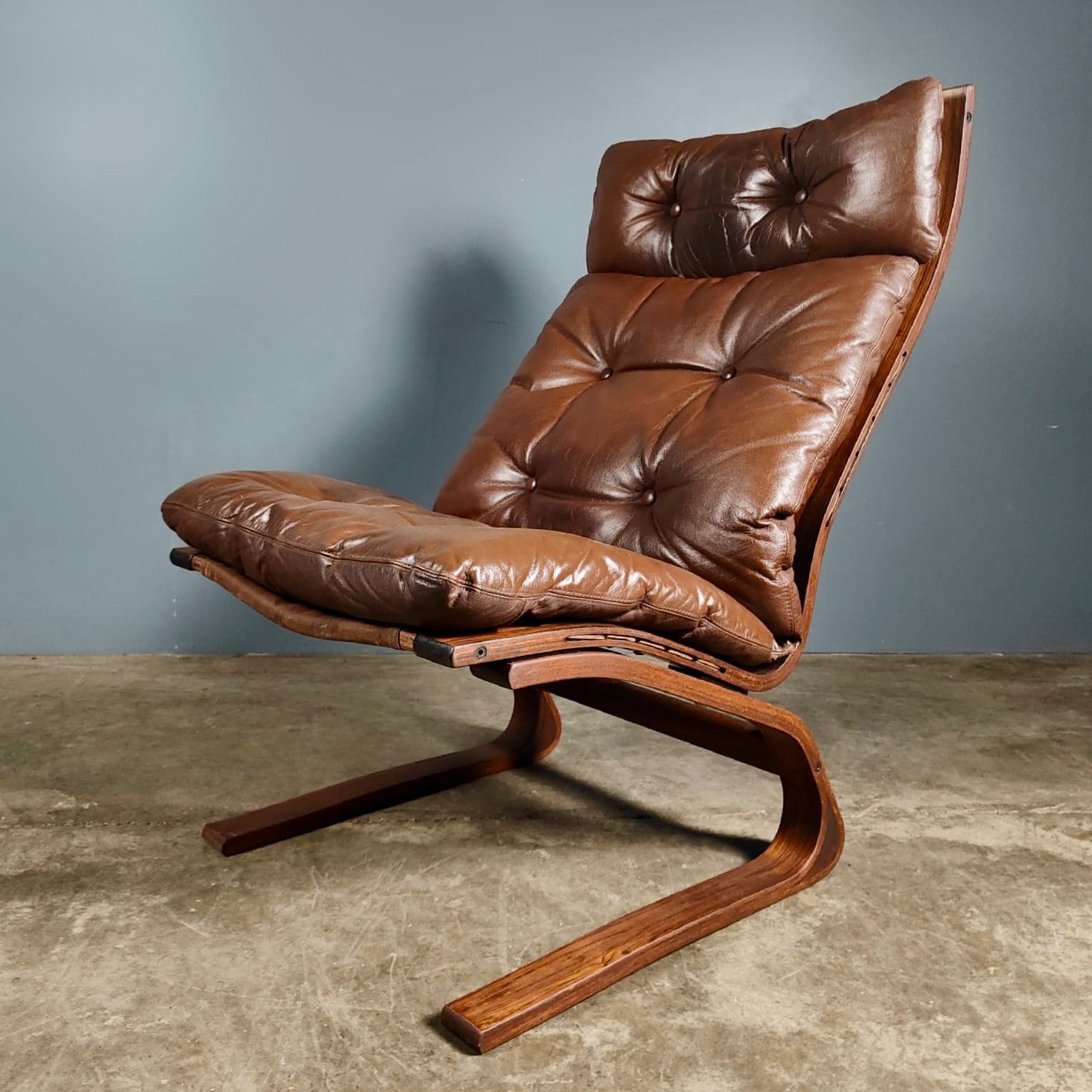 SOLD Vintage Brown Leather Lounge Chair Kengu By Elsa & Nordahl Solheim For Rybo Rykken Mid Century Retro MCM