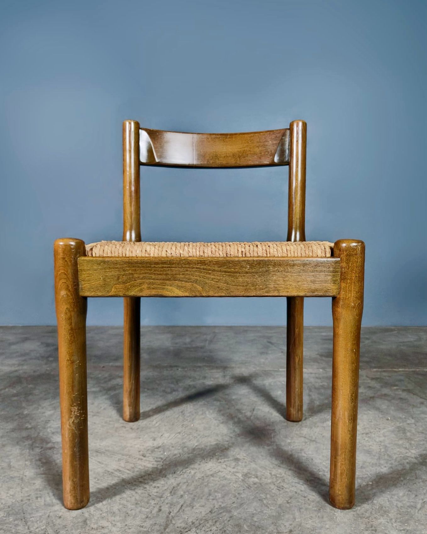 SOLD Pair Of Carimate Brown Rush & Beech Dining Chairs By Vico Magistretti For Cassina Mid Century Vintage Retro MCM