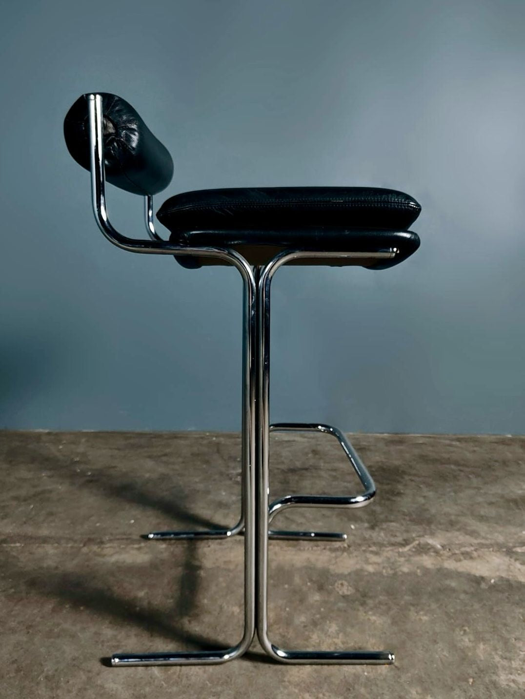 SOLD Mid Century Tim Bates For Pieff Eleganza Bar Stools In Black Leather Vintage Retro MCM
