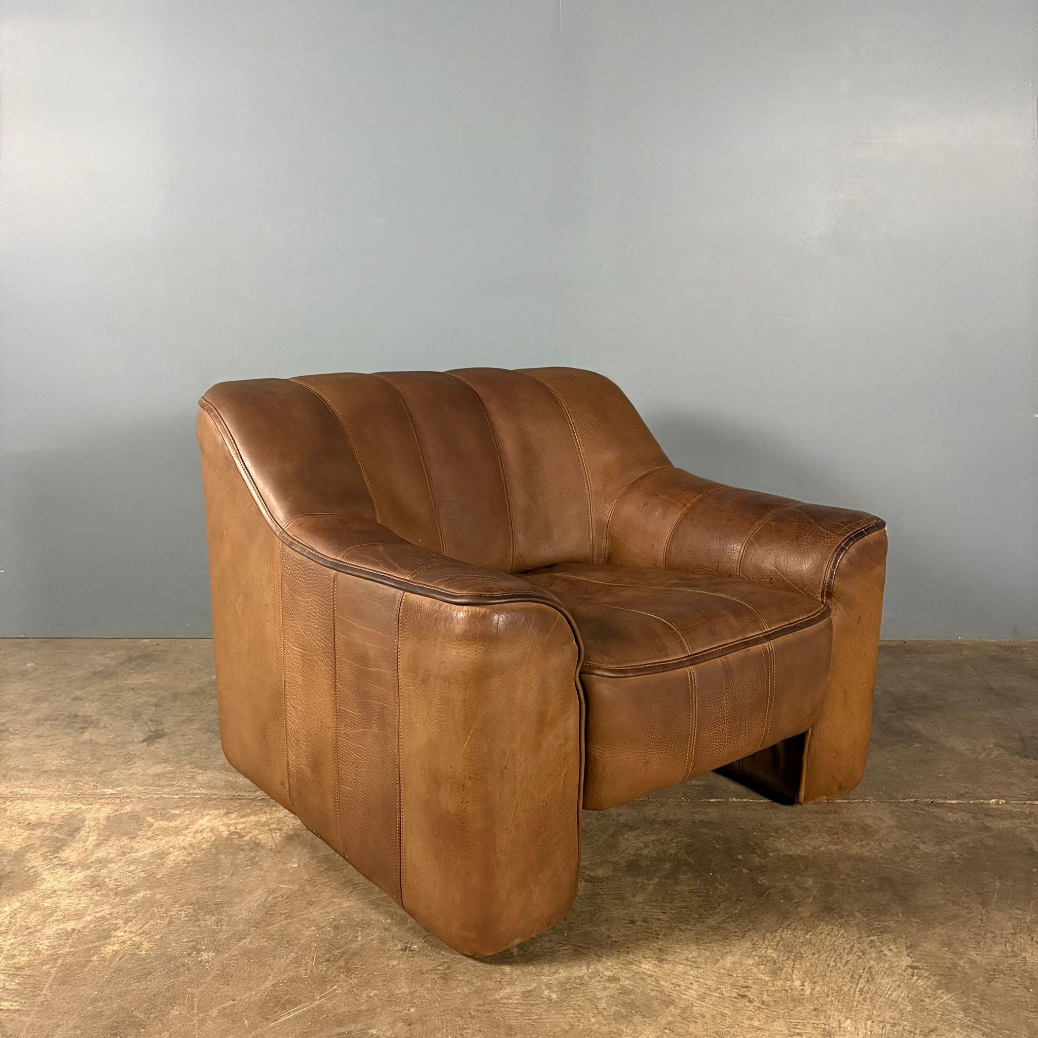 Pair Of De Sede DS44 Armchairs Brown Tan Leather Mid Century Vintage Retro MCM