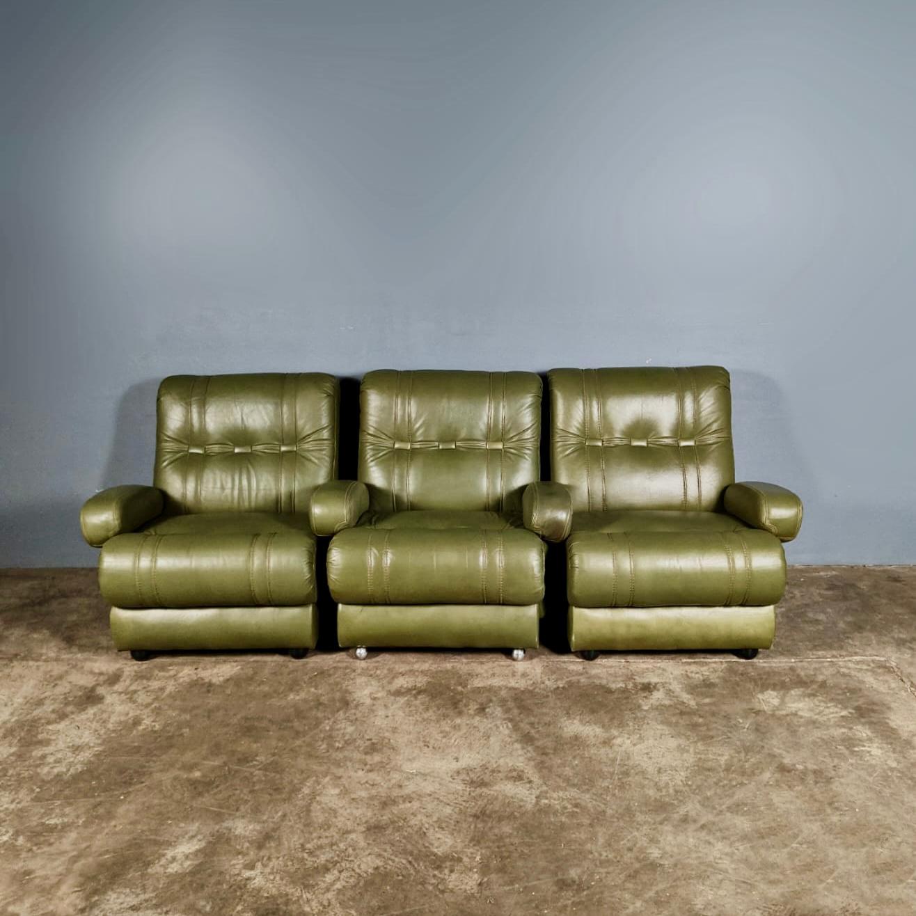 SOLD Mid Century Green Leather Modular Seating Set Vintage Retro MCM