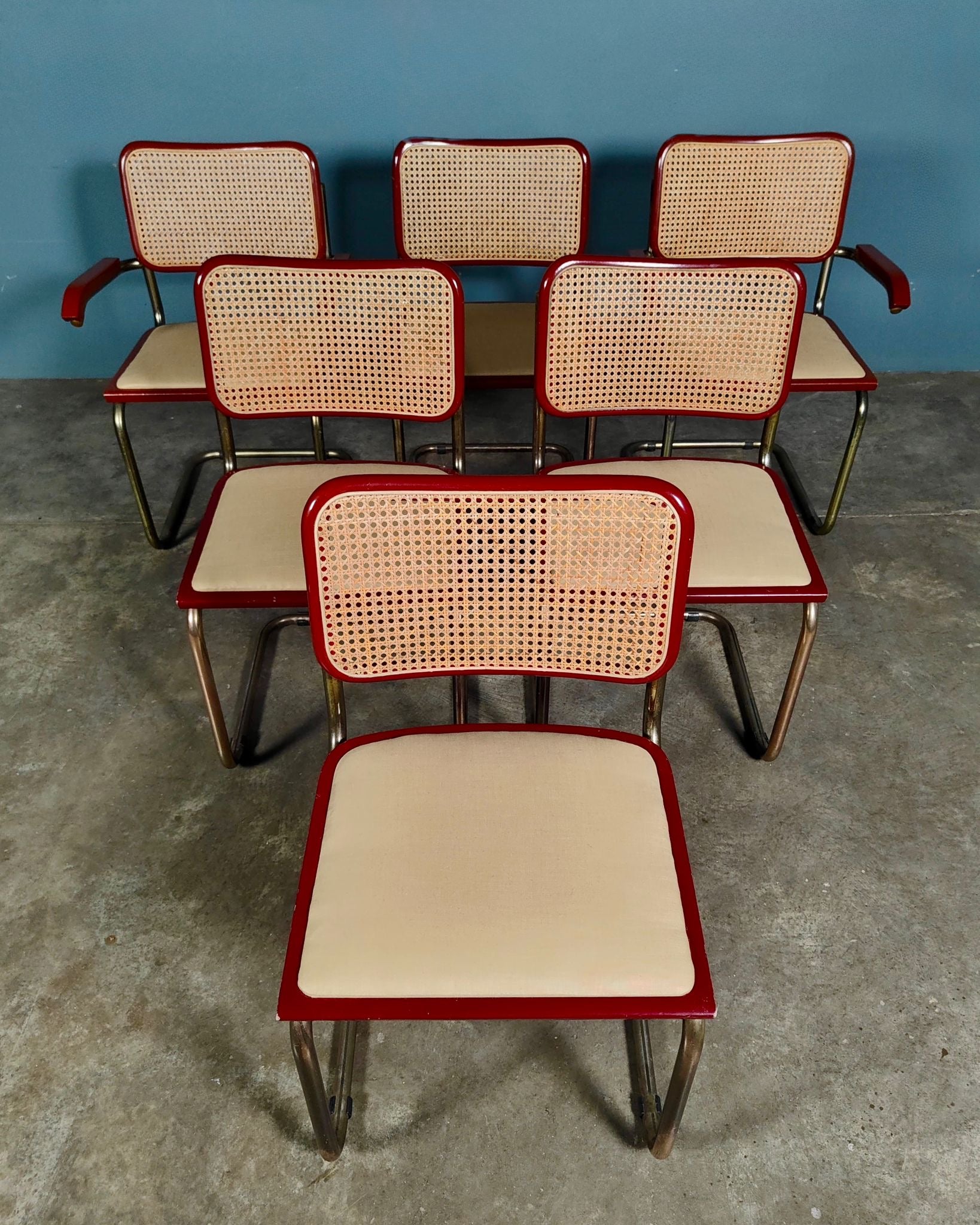 SOLD Six Red Marcel Breuer Cesca Dining Chairs & Matching Table Mid Century Vintage Retro MCM