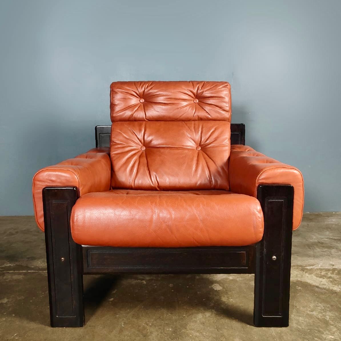 SOLD Pair Of Mid Century Leather Wood Ekornes Brasilia Armchairs Vintage Retro MCM
