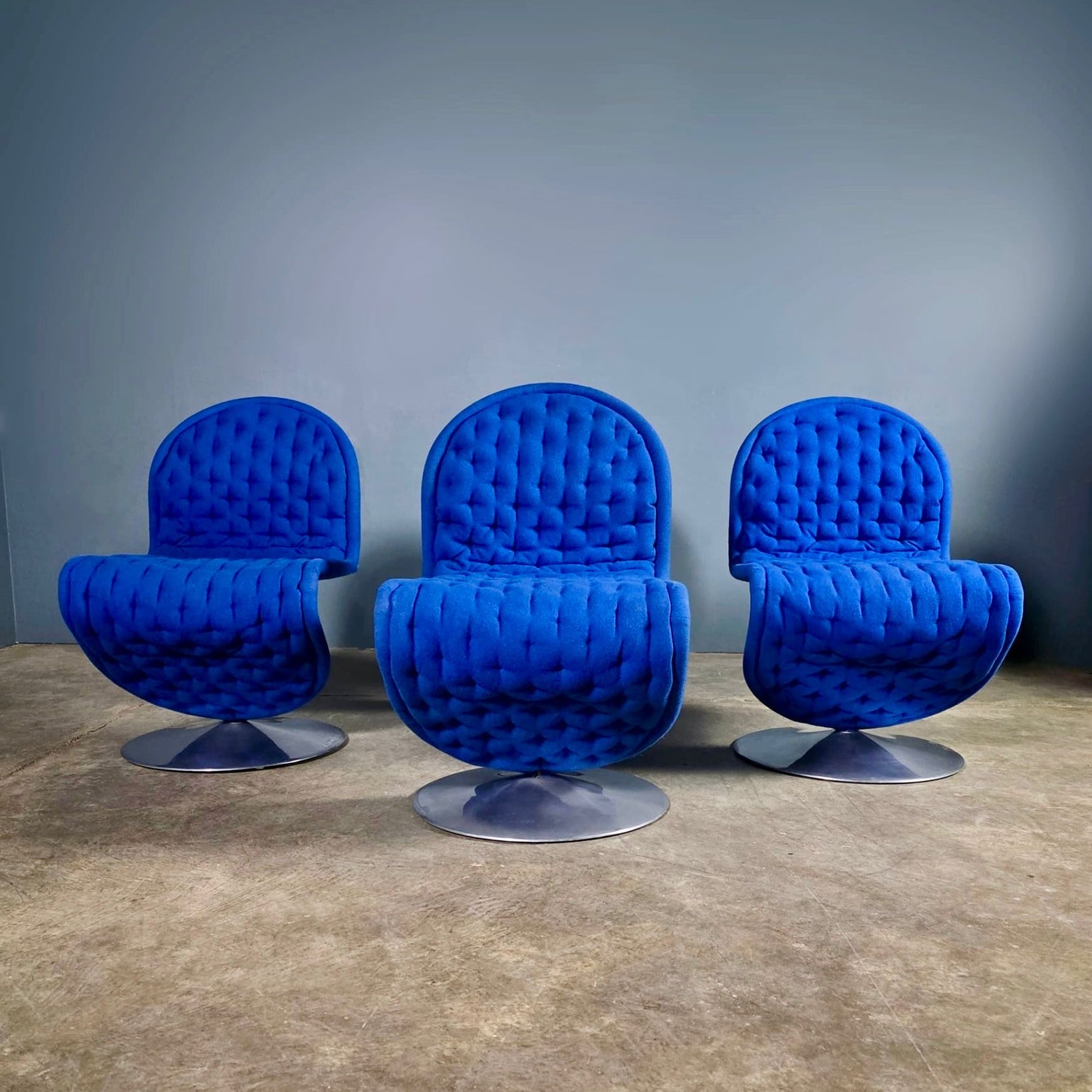 Blue Wool Verner Panton For Fritz Hansen 1-2-3 Series Easy Lounge Chair Mid Century Vintage Retro MCM