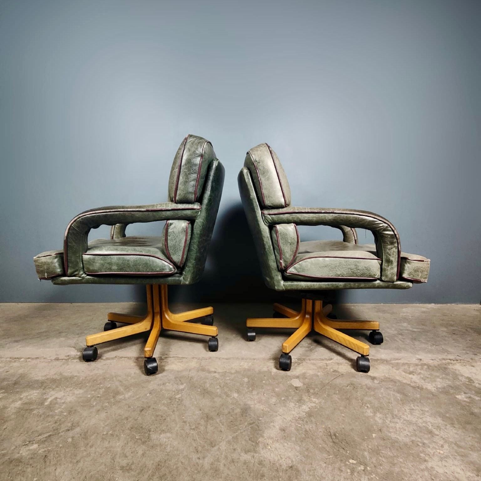 SOLD Walter Knoll ‘Don’ Green Leather Office Chair By Bernd Münzebrock Mid Century Vintage Retro MCM