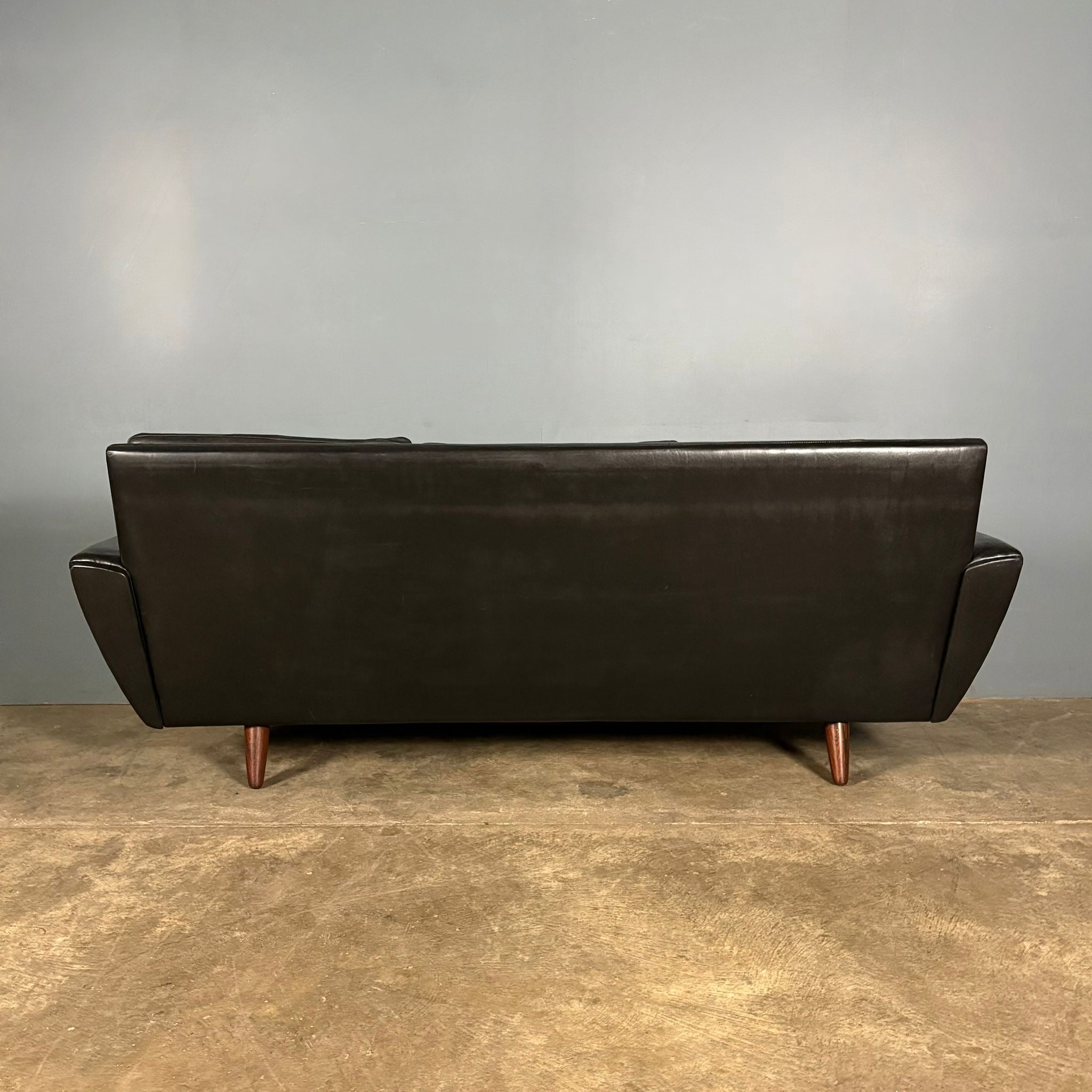 Three Seater Black Leather Sofa Georg Thams Vejen Polstermøbelfabrik Model 64 Mid Century Vintage Retro MCM