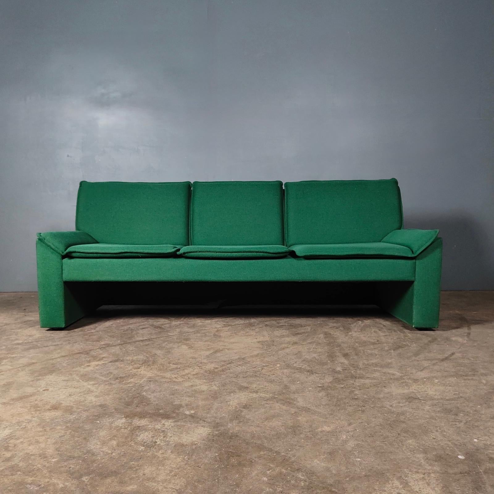 SOLD Green Wool Three Seater Sofa Mid Century Vintage Retro MCM