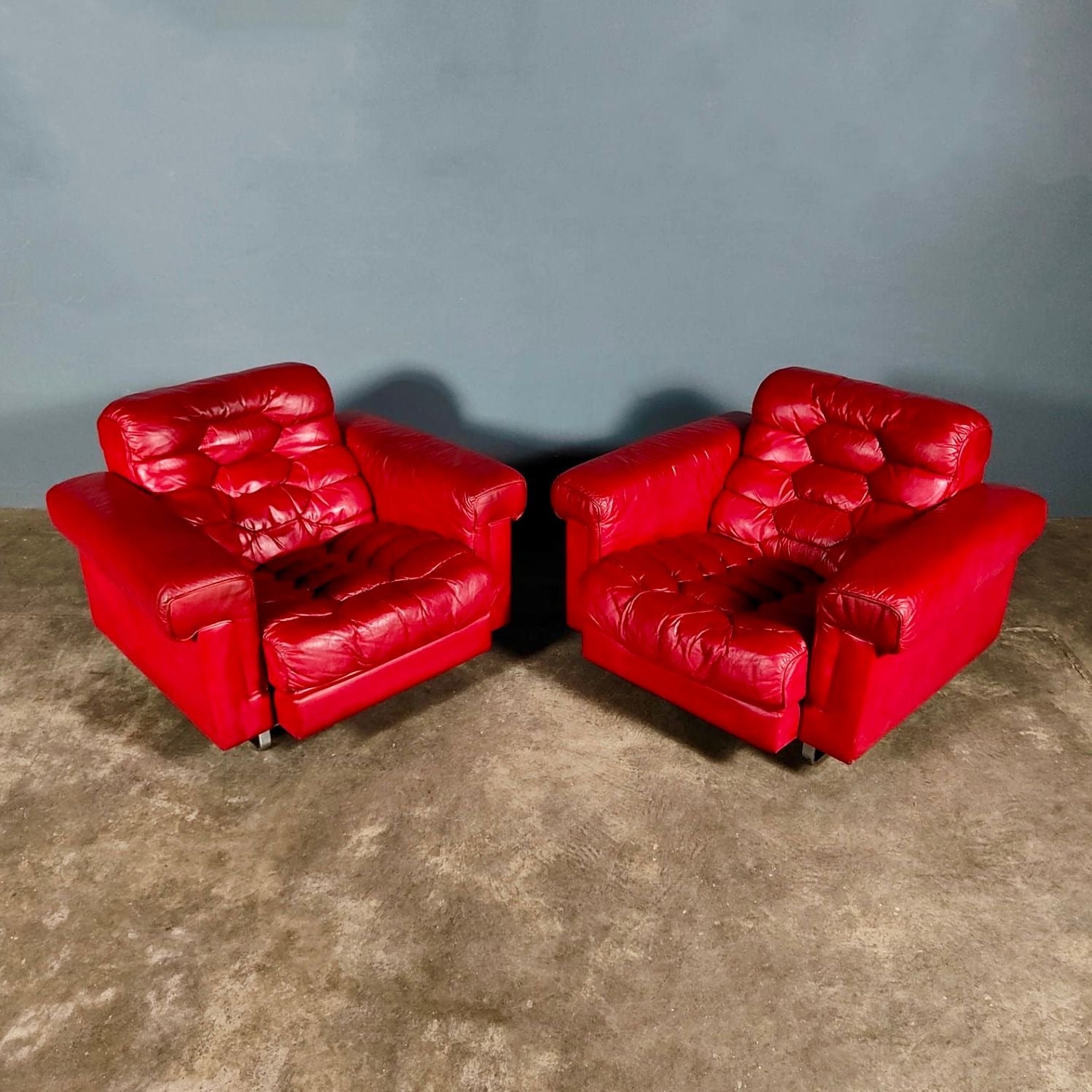SOLD Pair Of Reclining Armchairs De Sede DS-P Leather By Robert Haussmann Switzerland 1971 Mid Century Vintage Retro MCM