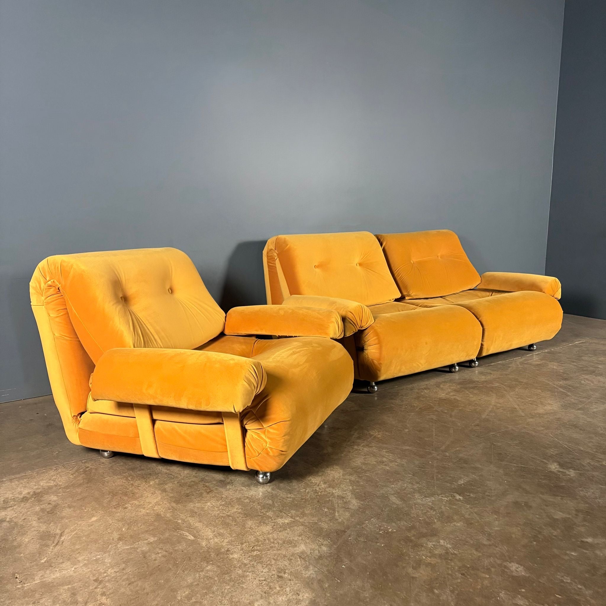 Mid Century G Plan Set Of 3 Modular Sofa/Armchairs Yellow Velvet Vintage Retro MCM