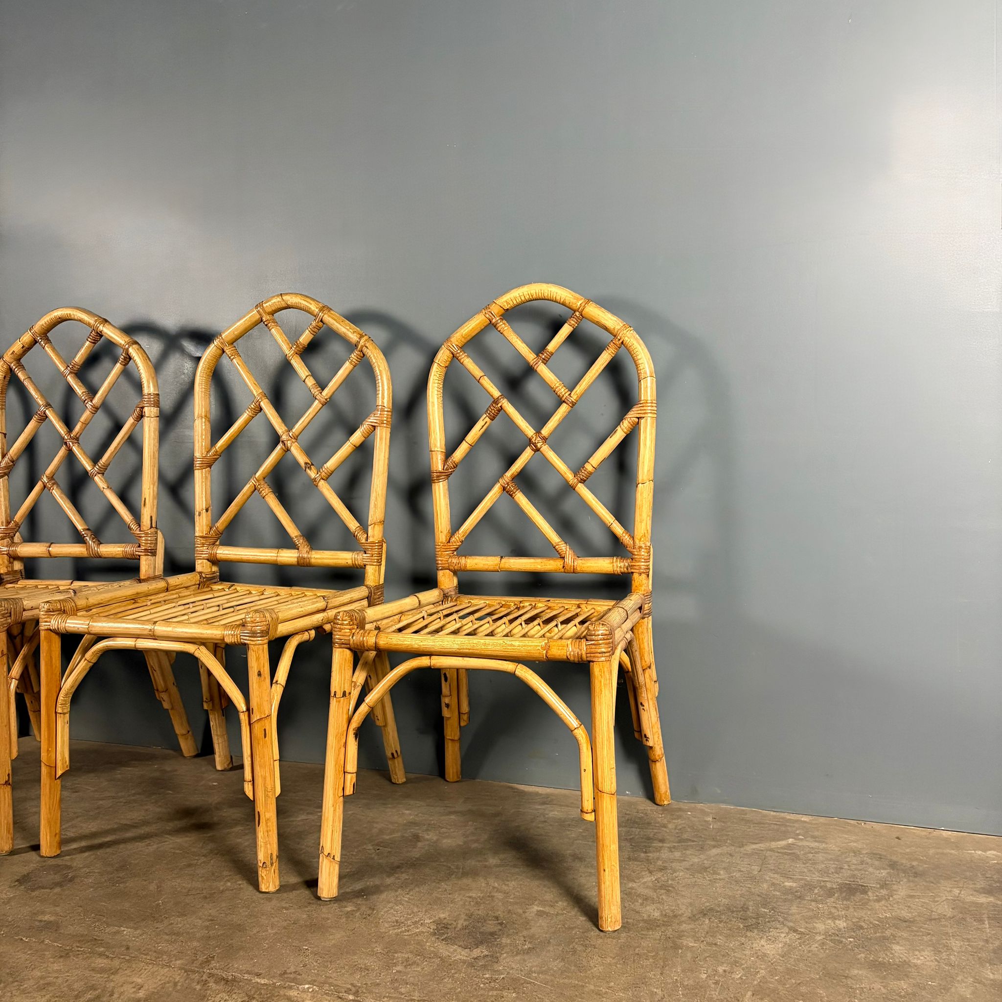 Set Of Four Angraves Of Leicester Bamboo Dining Chairs Mid Century Vintage Retro MCM