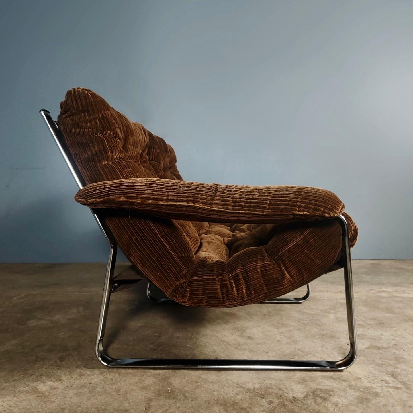 SOLD Mid Century Two Seater Brown Corduroy Sling Sofa By Gillis Lundgren For Ikea Vintage Retro MCM