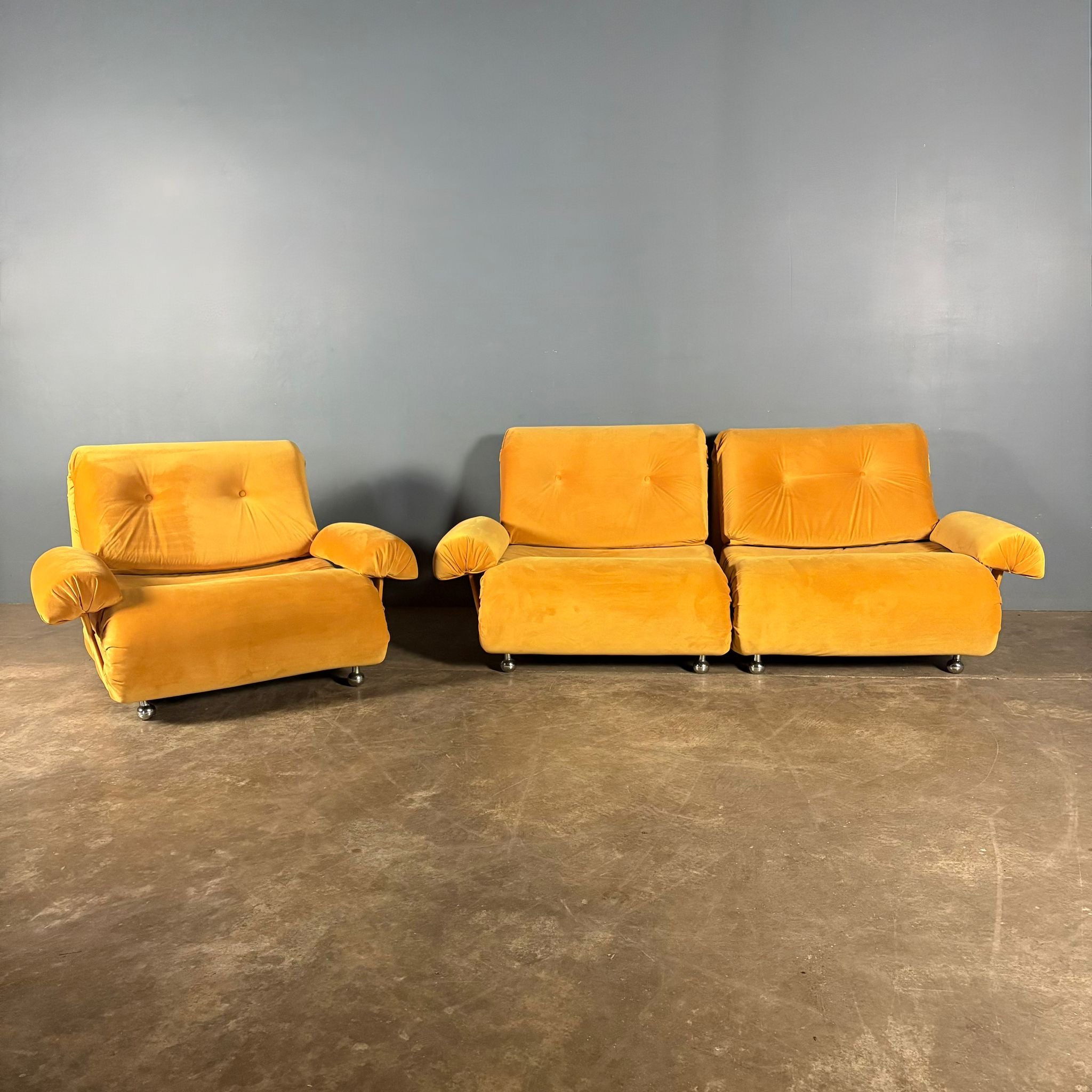 Mid Century G Plan Set Of 3 Modular Sofa/Armchairs Yellow Velvet Vintage Retro MCM