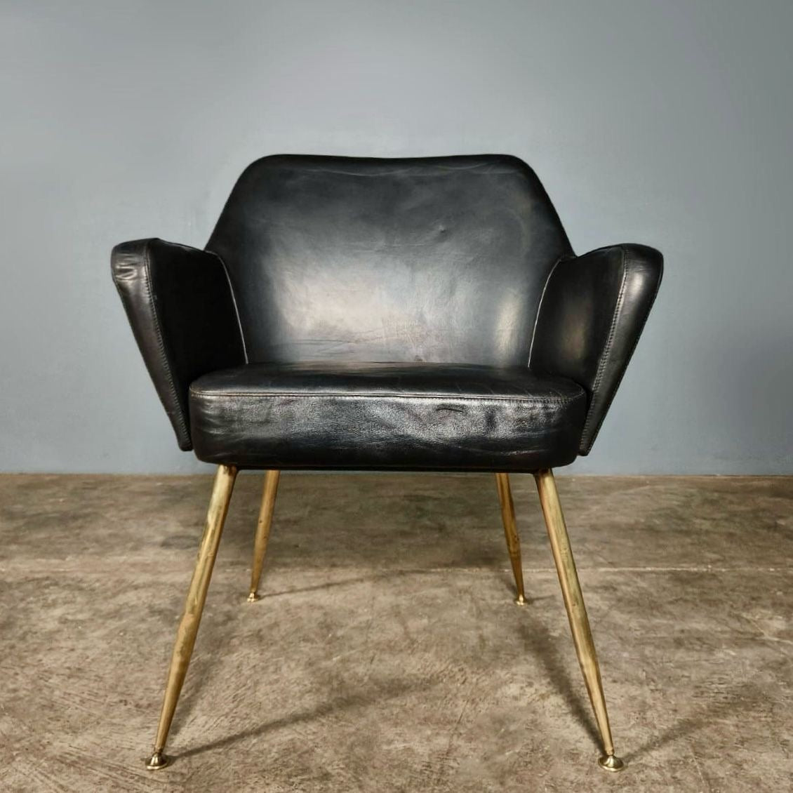 SOLD Black Leather Accent Chair By Gio Ponti Alberto Rosselli Arflex Mid Century Vintage Retro MCM
