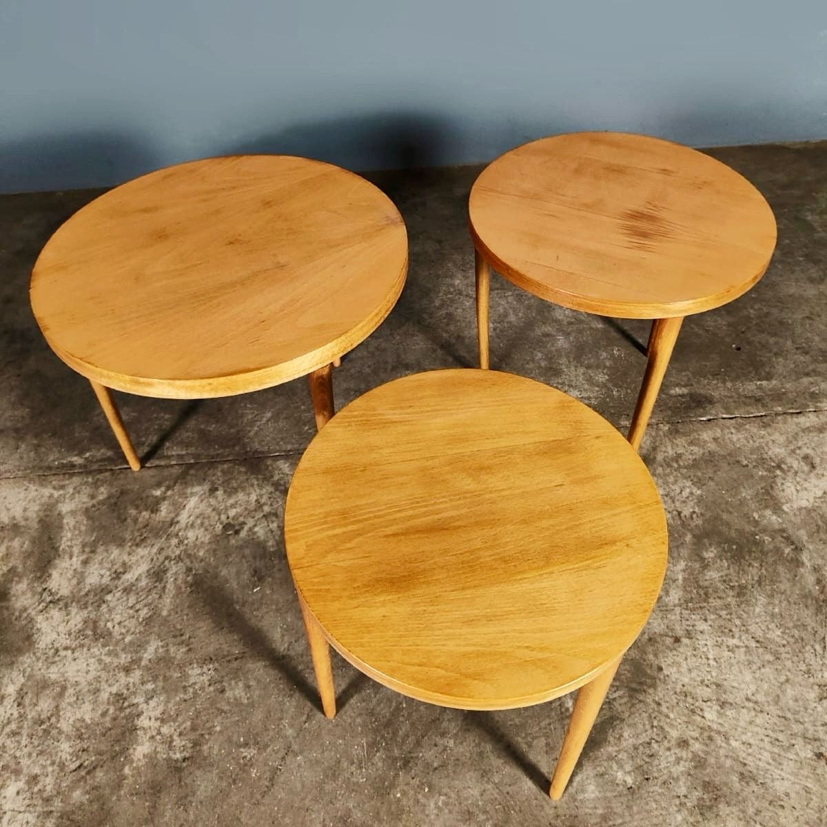Mid Century Teak Nest Of Round Tables Vintage Retro MCM