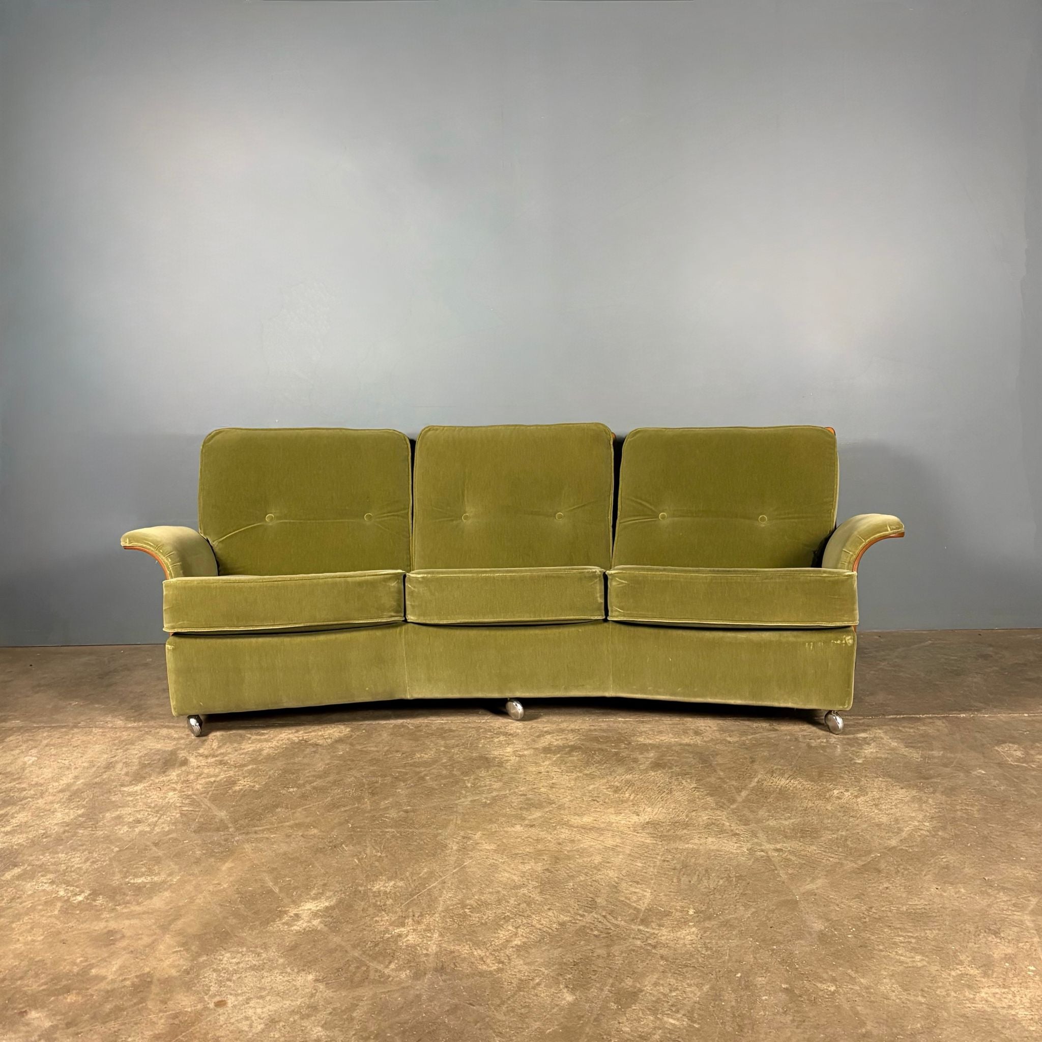 Mid Century G Plan Tulip Three Seater Sofa & Armchair Green Velvet Vintage Retro MCM