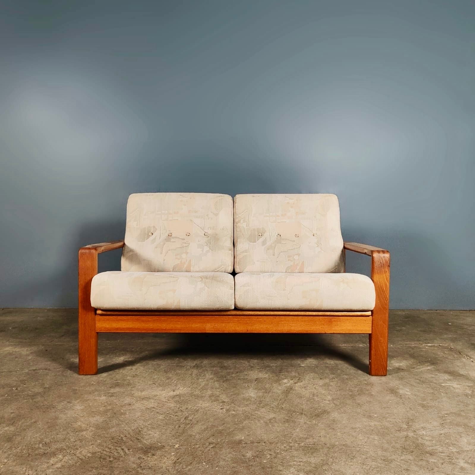 SOLD Mid Century Danish Geometric Fabric Two Seater Sofa Vintage Retro MCM