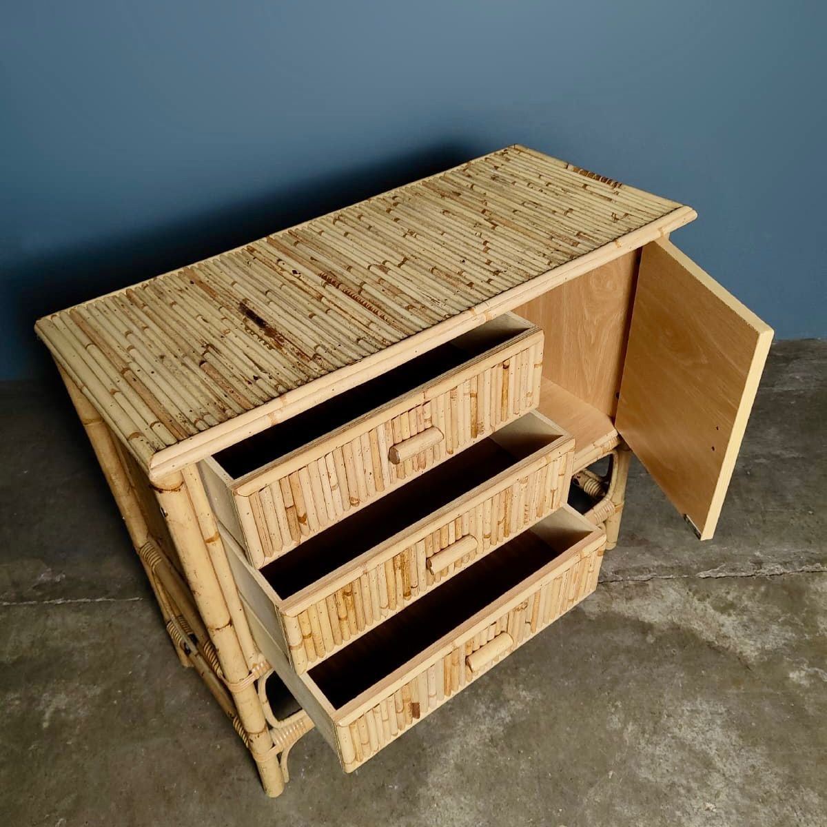 SOLD Retro Bamboo Tiki Boho Sideboard/Chest Of Drawers Mid Century Vintage MCM