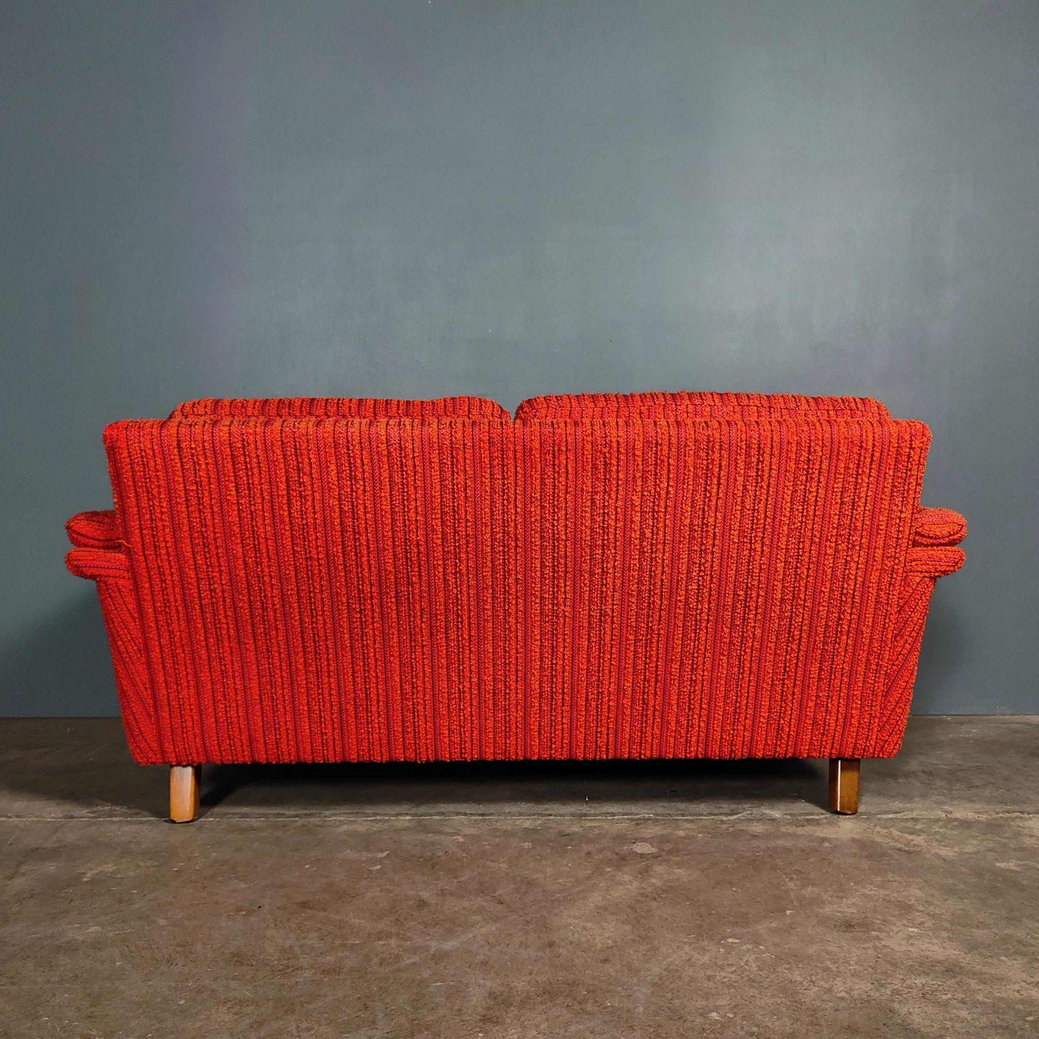 SOLD Orange Wool Swedish Two Seater Sofa Mid Century Vintage Retro MCM