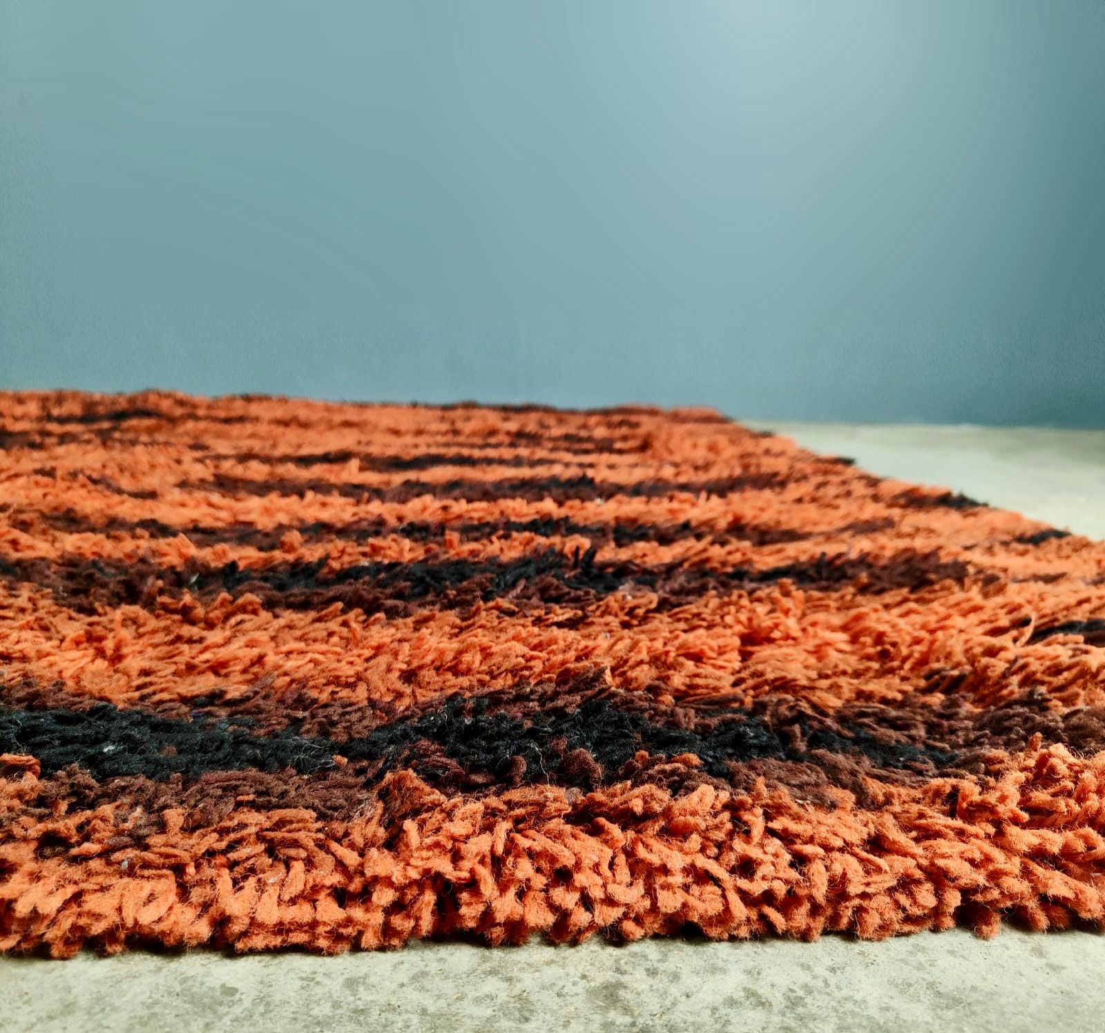 SOLD Mid Century Retro Large Red Orange Brown Rug Vintage Wool MCM