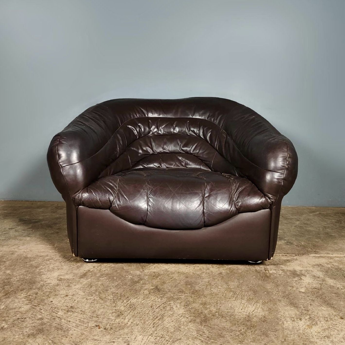 SOLD Brown Leather Armchair De Sede Style Mid Century Vintage Retro MCM