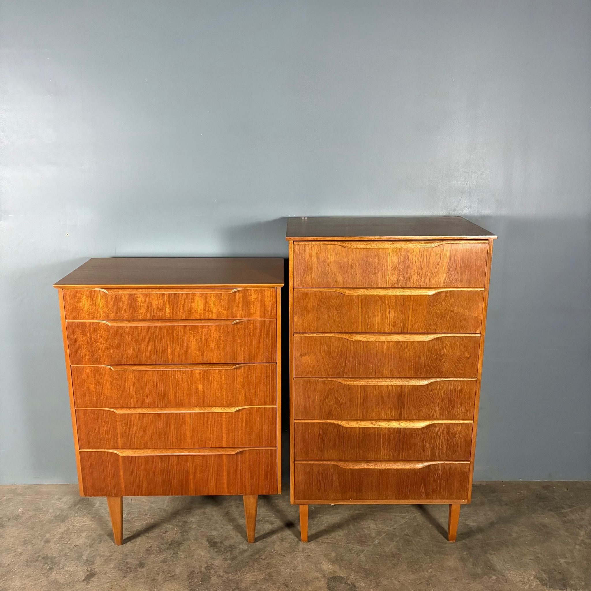 Pair Of ‘His & Her’ Teak Chest Of Drawers/Tall Boys Austinsuite Mid Century Vintage Retro MCM