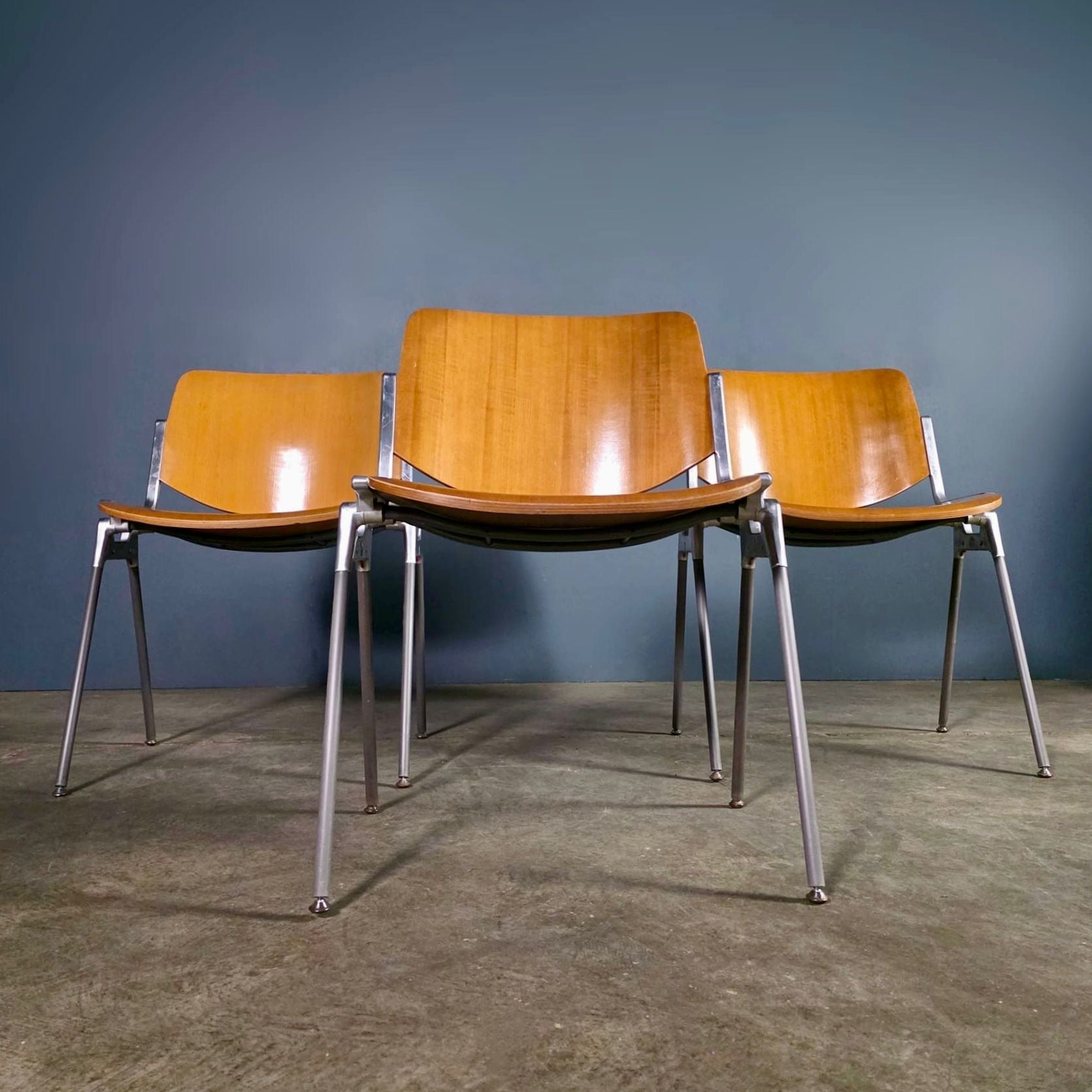 SOLD Set Of Three DSC 106 Stacking Dining Chairs Giancarlo Piretti Castelli Mid Century Vintage Retro MCM