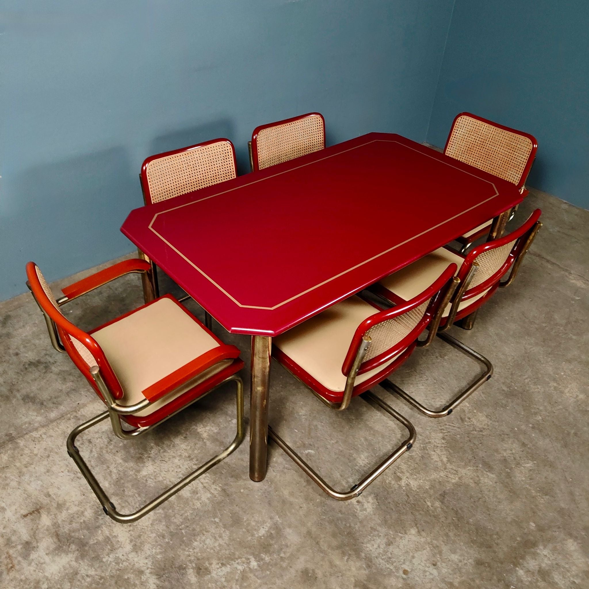 SOLD Six Red Marcel Breuer Cesca Dining Chairs & Matching Table Mid Century Vintage Retro MCM