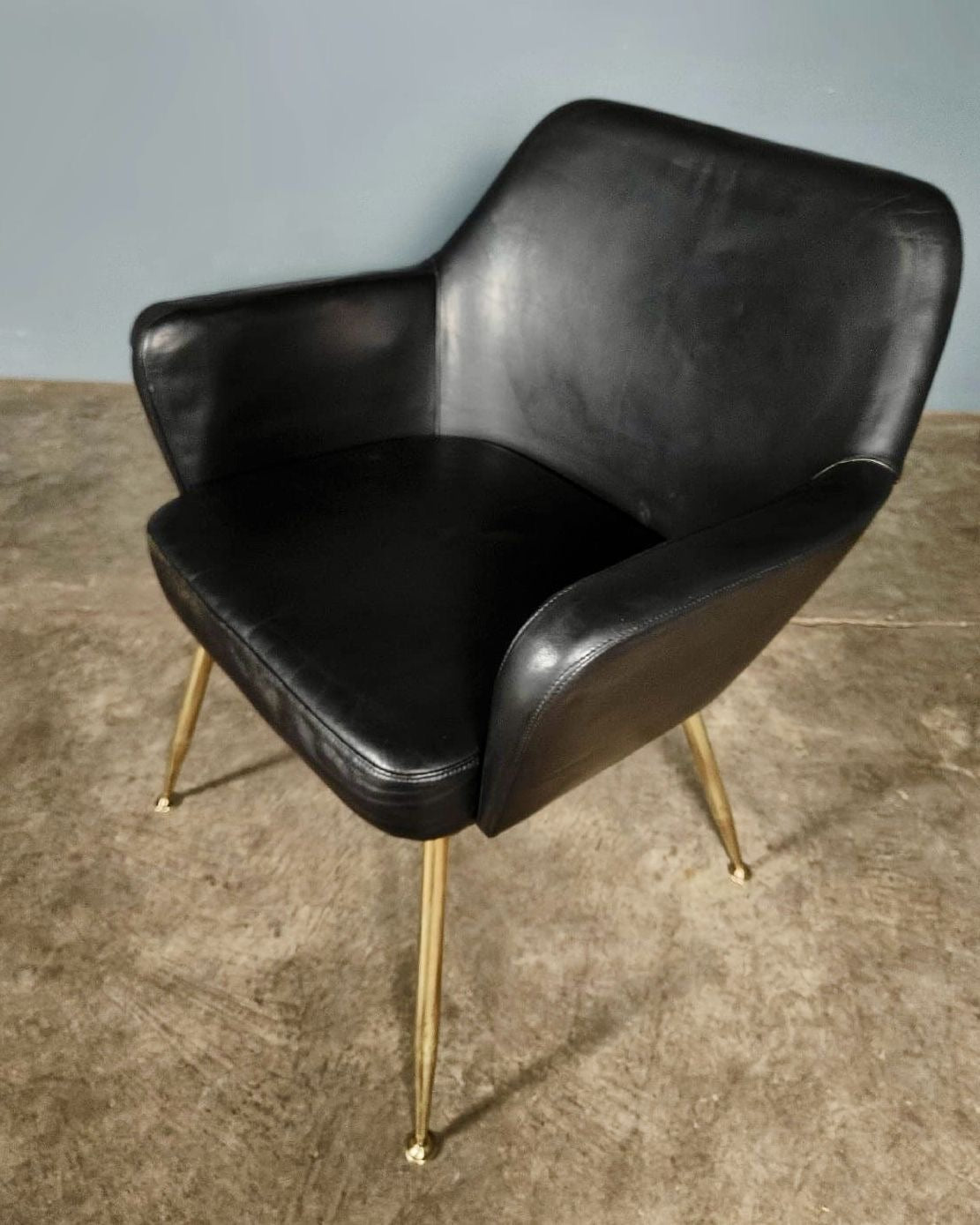 SOLD Black Leather Accent Chair By Gio Ponti Alberto Rosselli Arflex Mid Century Vintage Retro MCM