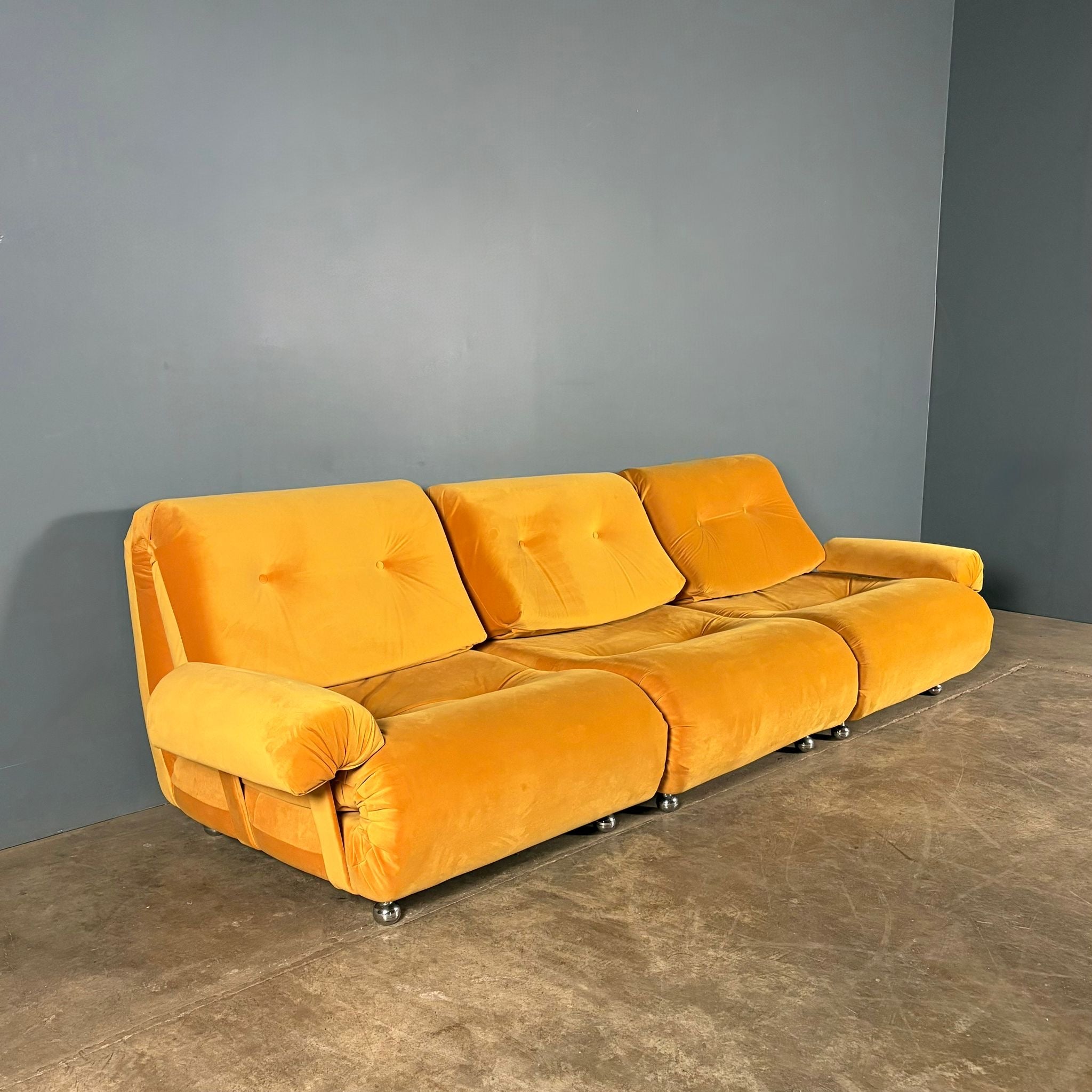 Mid Century G Plan Set Of 3 Modular Sofa/Armchairs Yellow Velvet Vintage Retro MCM