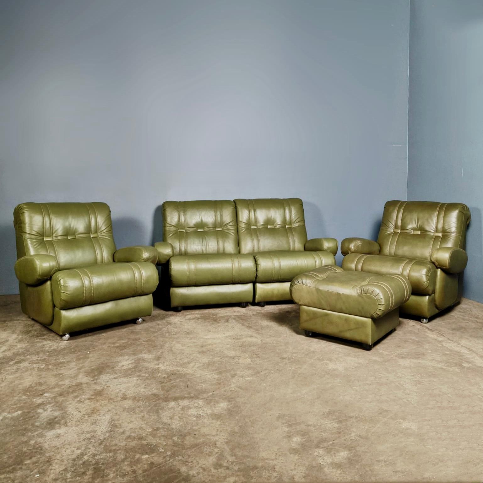 SOLD Mid Century Green Leather Modular Seating Set Vintage Retro MCM