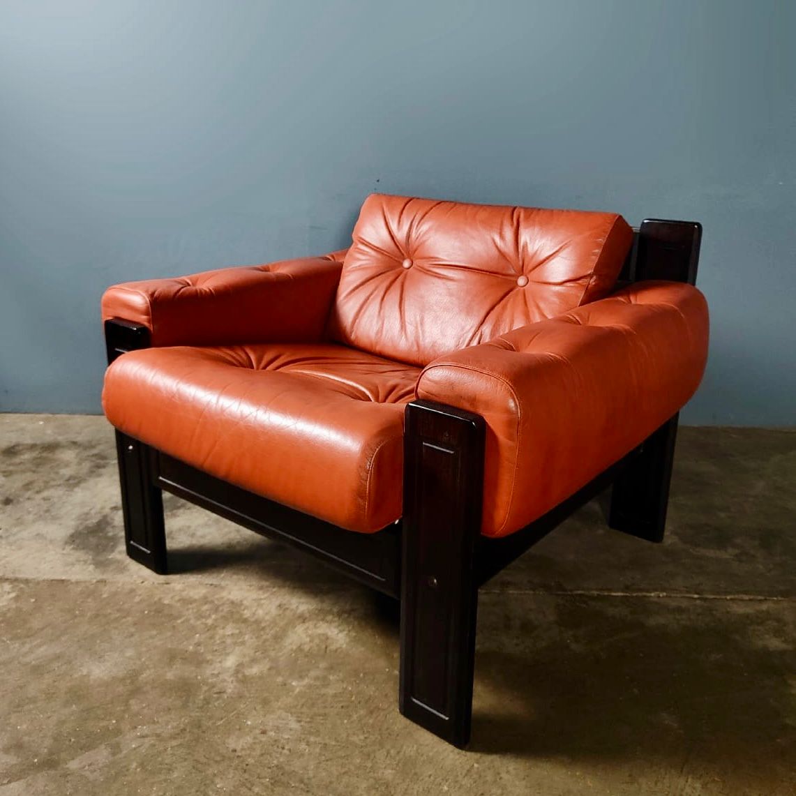 SOLD Pair Of Mid Century Leather Wood Ekornes Brasilia Armchairs Vintage Retro MCM