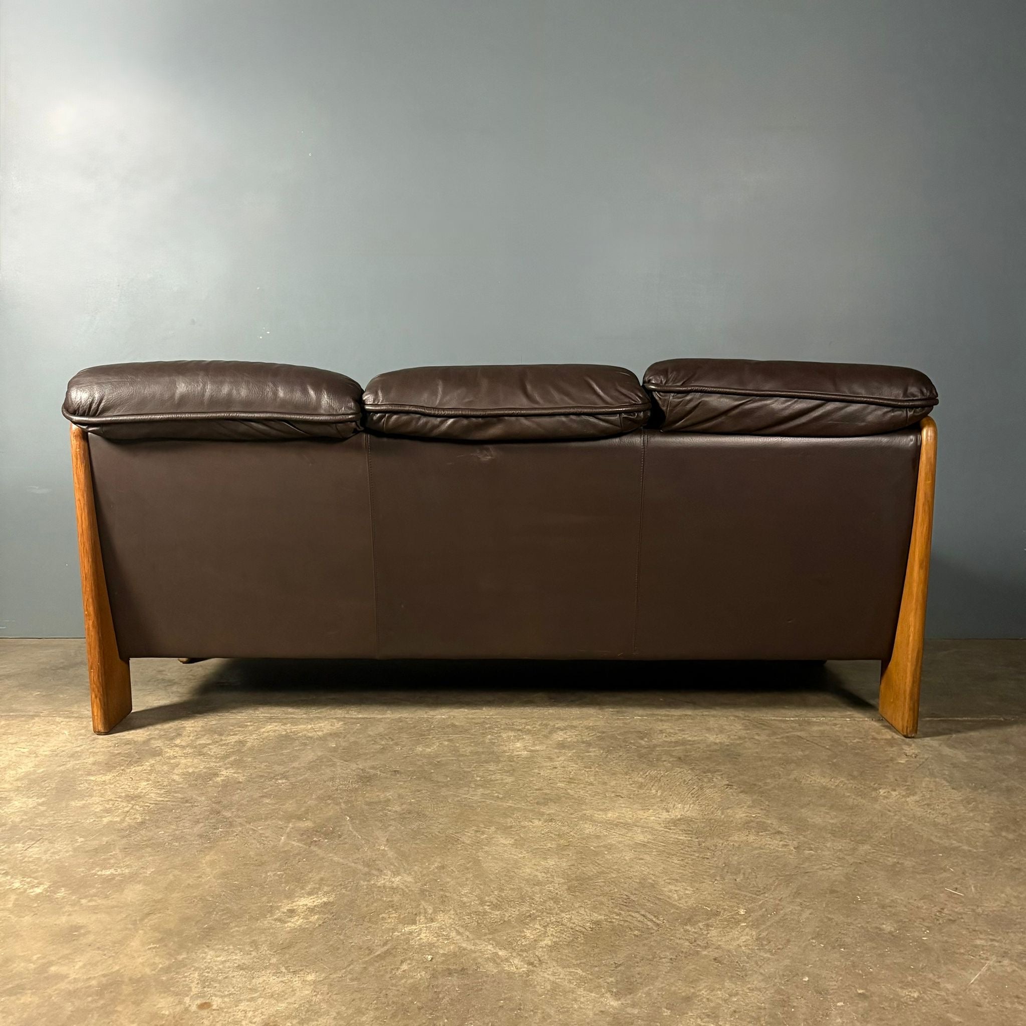 Mid Century Norwegian Brown Leather Three Seater Sofa Vintage Retro MCM
