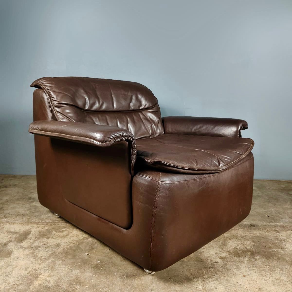 SOLD Lausser Modular Armchairs & Footstool Brown Leather West Germany Mid Century Vintage Retro MCM