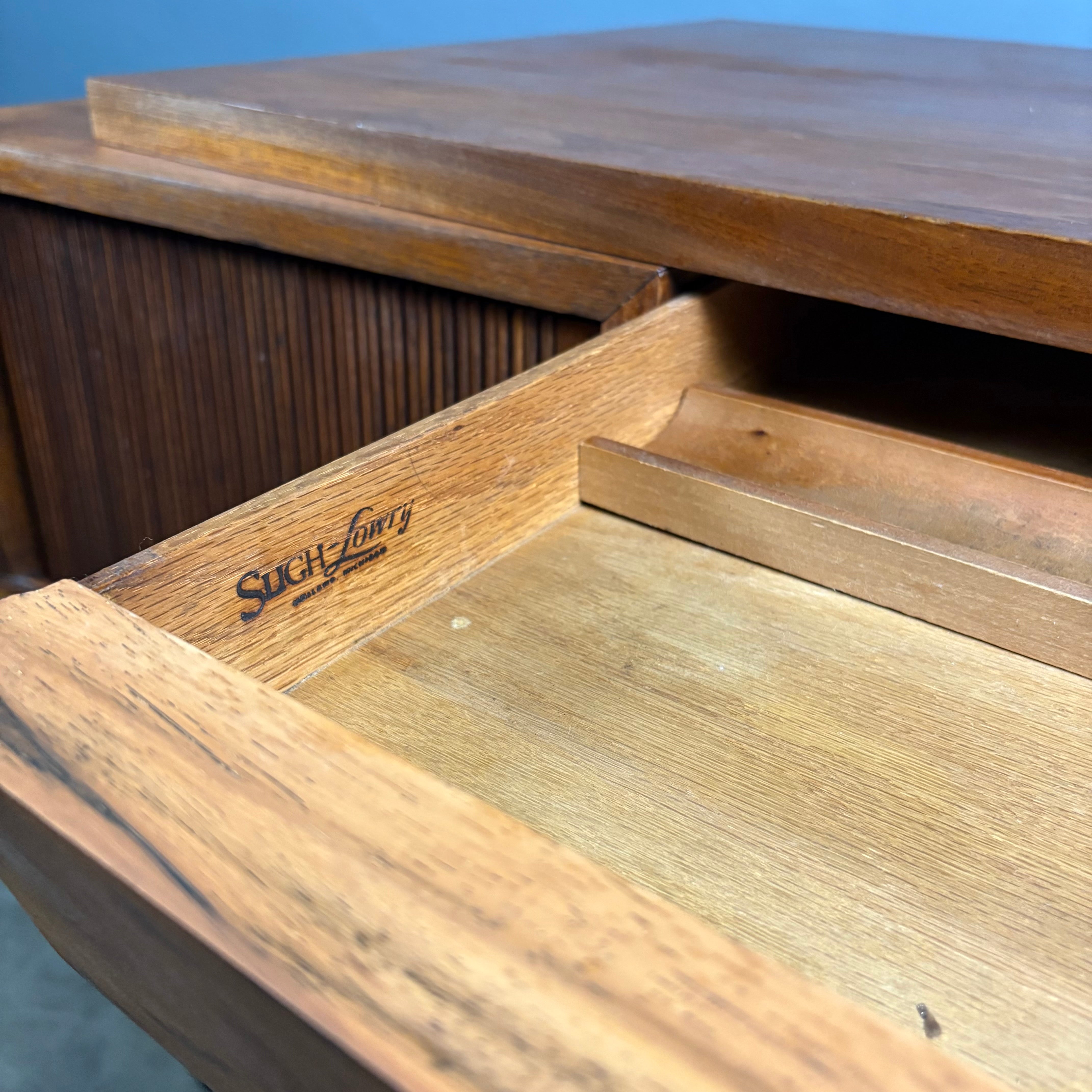 SOLD Sligh Lowry American Walnut Tambour Desk & Chair Mid Century Vintage Retro MCM