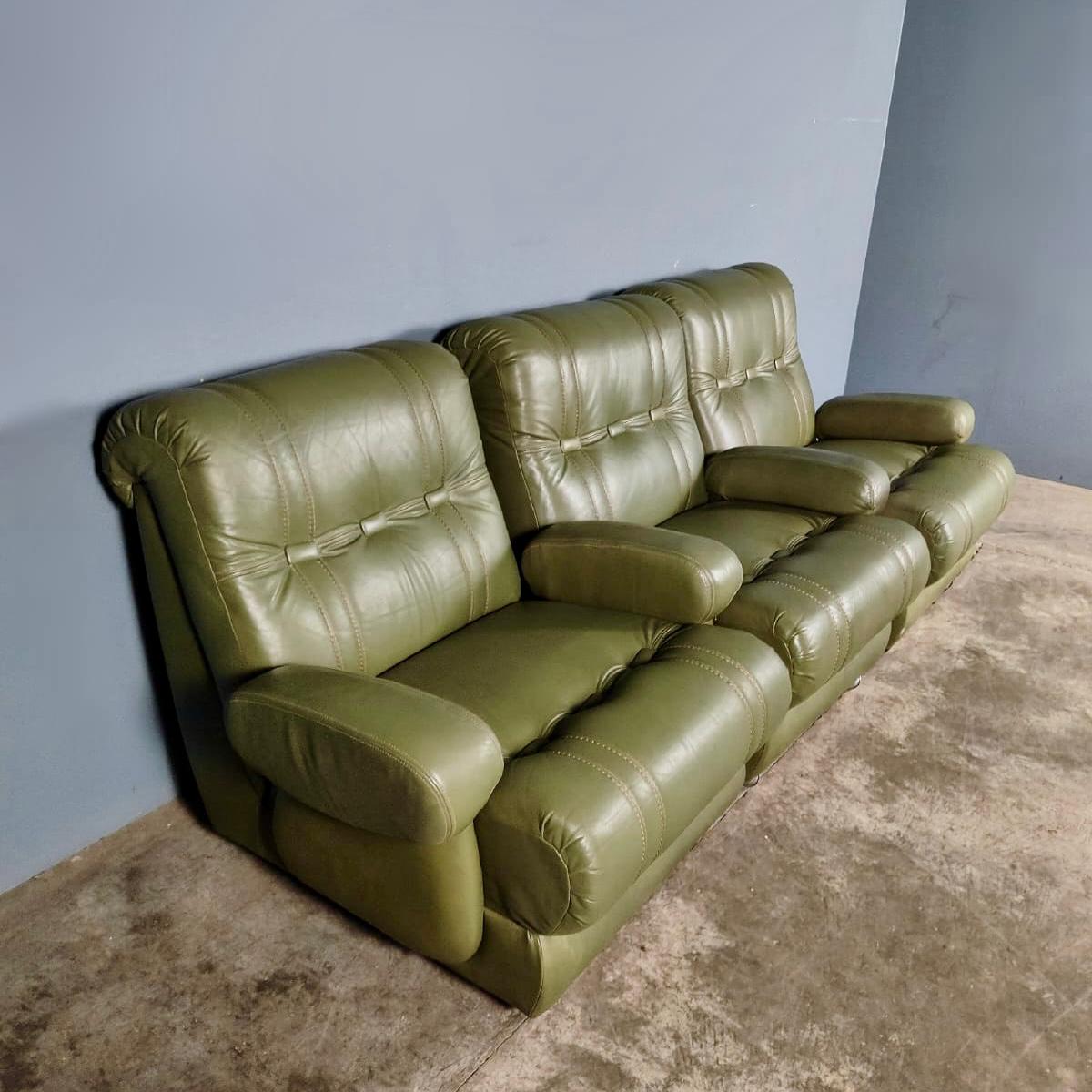 SOLD Mid Century Green Leather Modular Seating Set Vintage Retro MCM