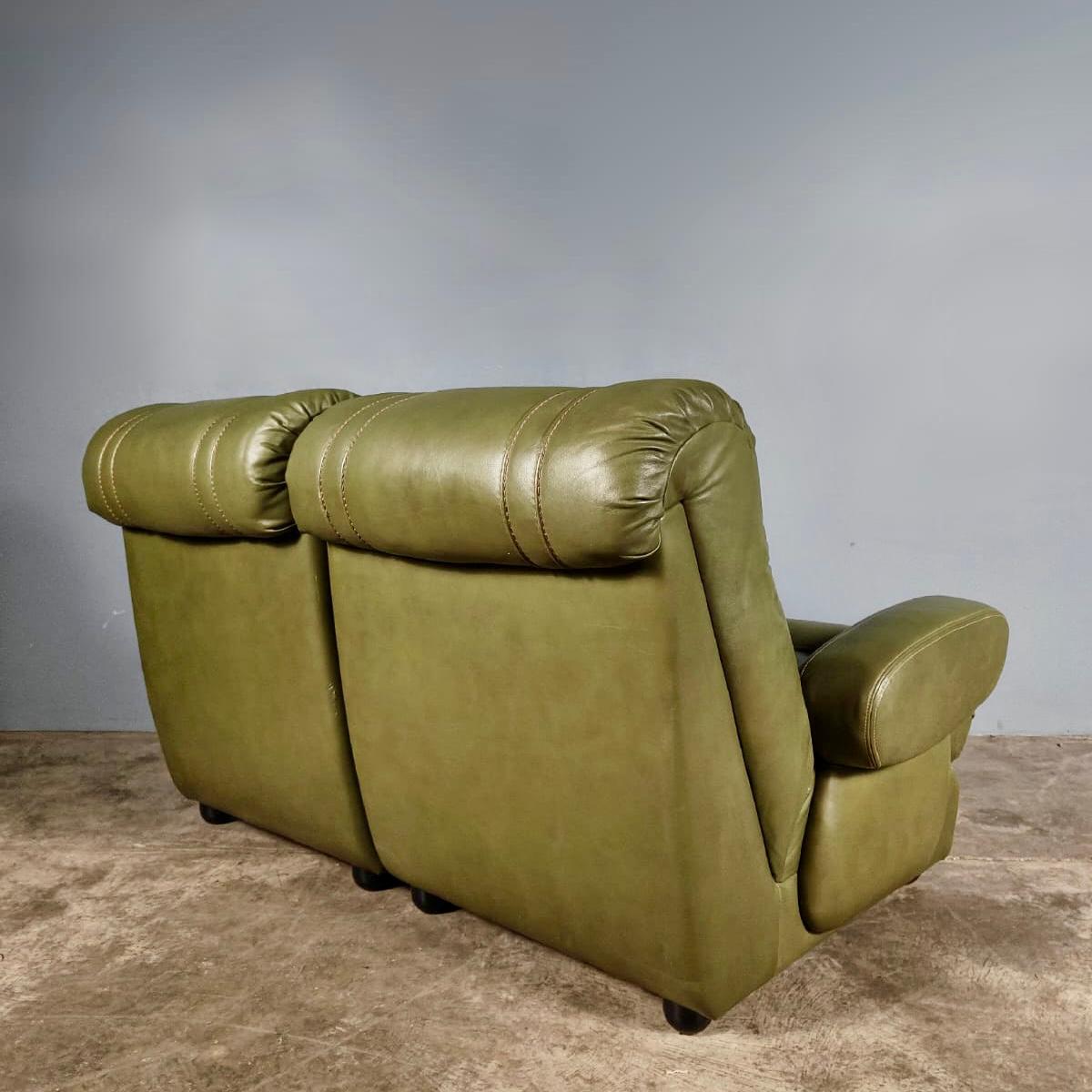 SOLD Mid Century Green Leather Modular Seating Set Vintage Retro MCM