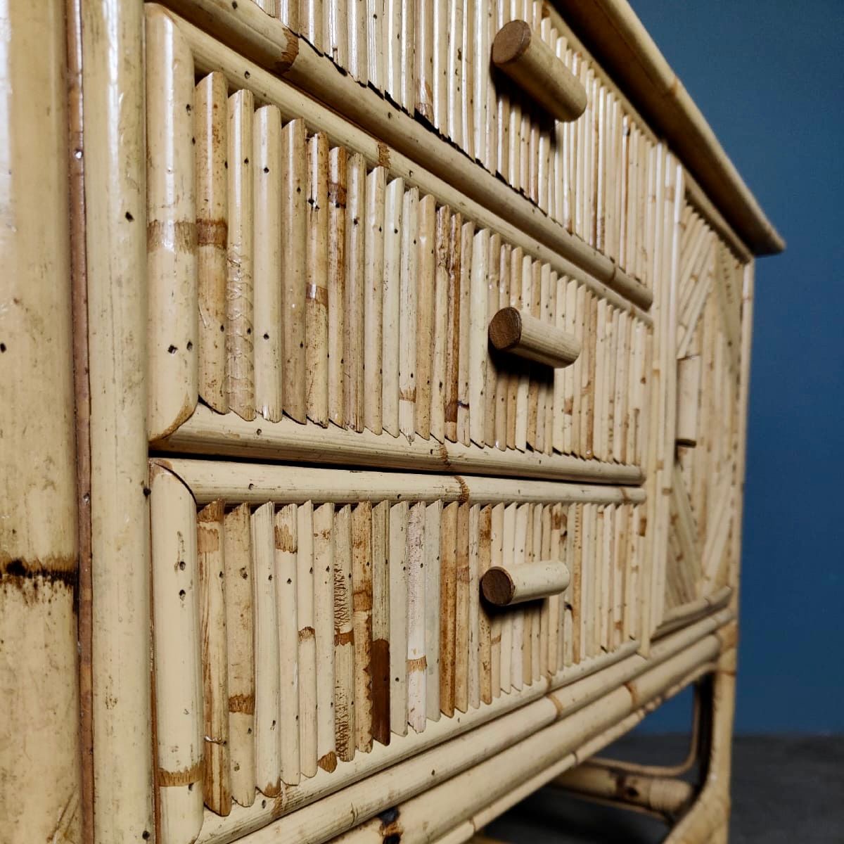 SOLD Retro Bamboo Tiki Boho Sideboard/Chest Of Drawers Mid Century Vintage MCM