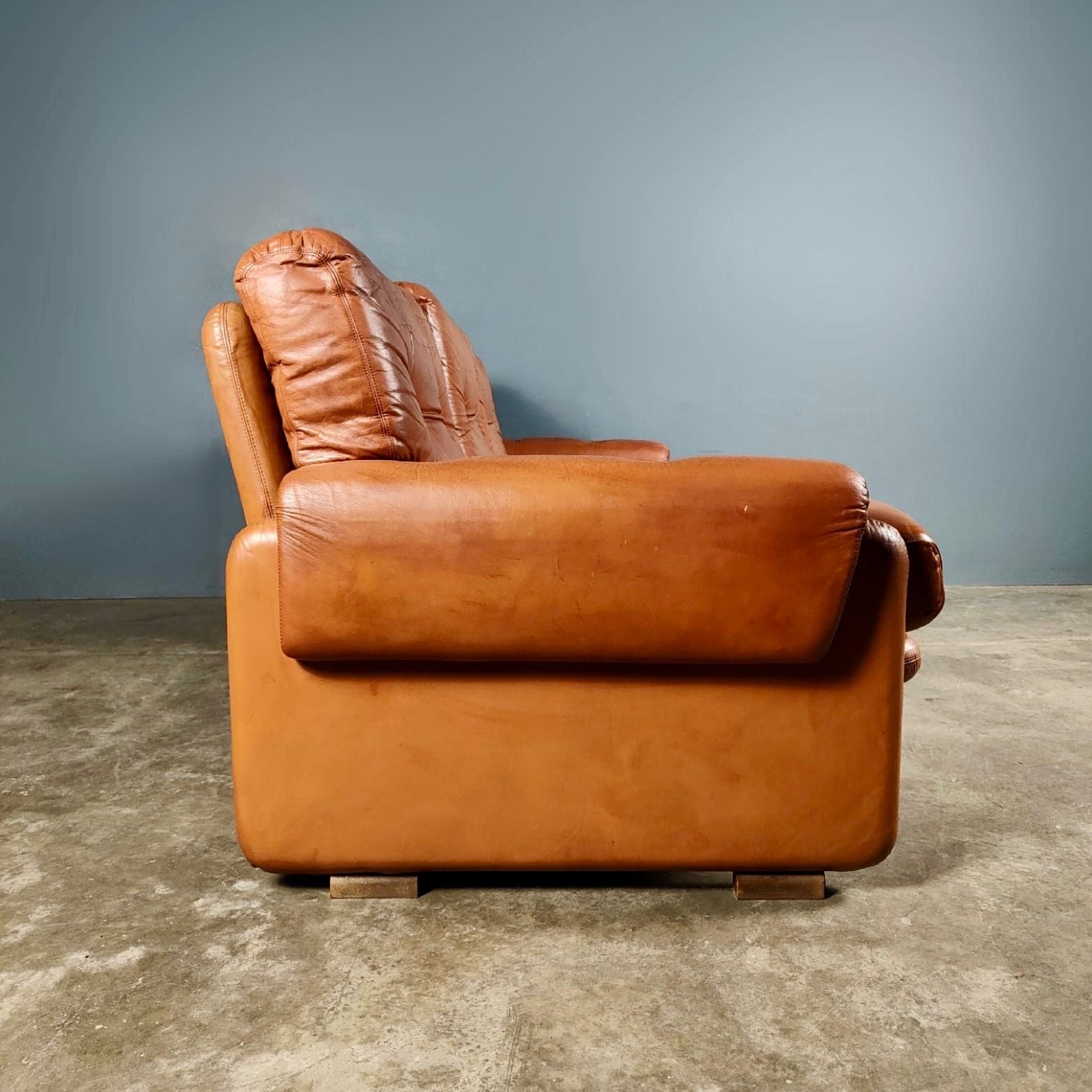 SOLD Mid Century Coronado Three Seater Sofa By Tobia & Afra Scarpa For B&B Italia In Brown Tan Leather Vintage Retro MCM