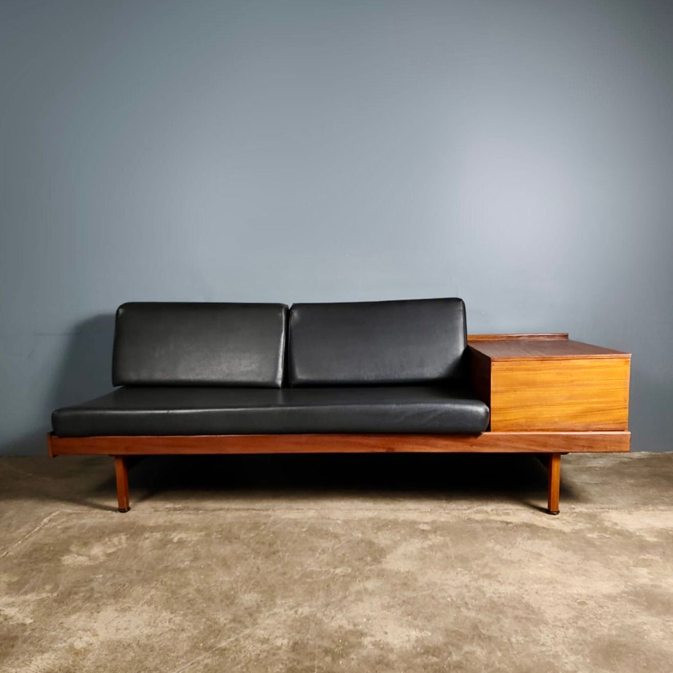 SOLD Guy Rogers 1970s Sofa Bed Mid Century Teak Black Vintage Retro MCM