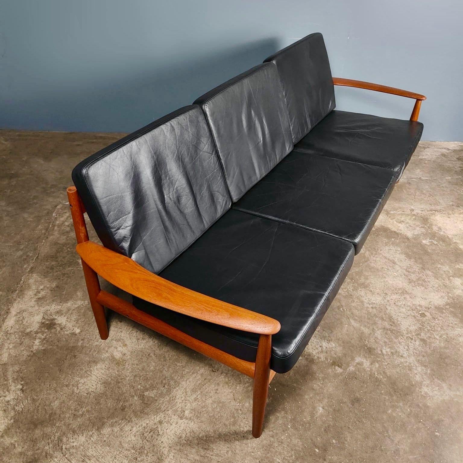 SOLD Mid Century Danish 3 Seater Black Leather Sofa Model 118-3 By Grete Jalk For France & Son Vintage Retro MCM