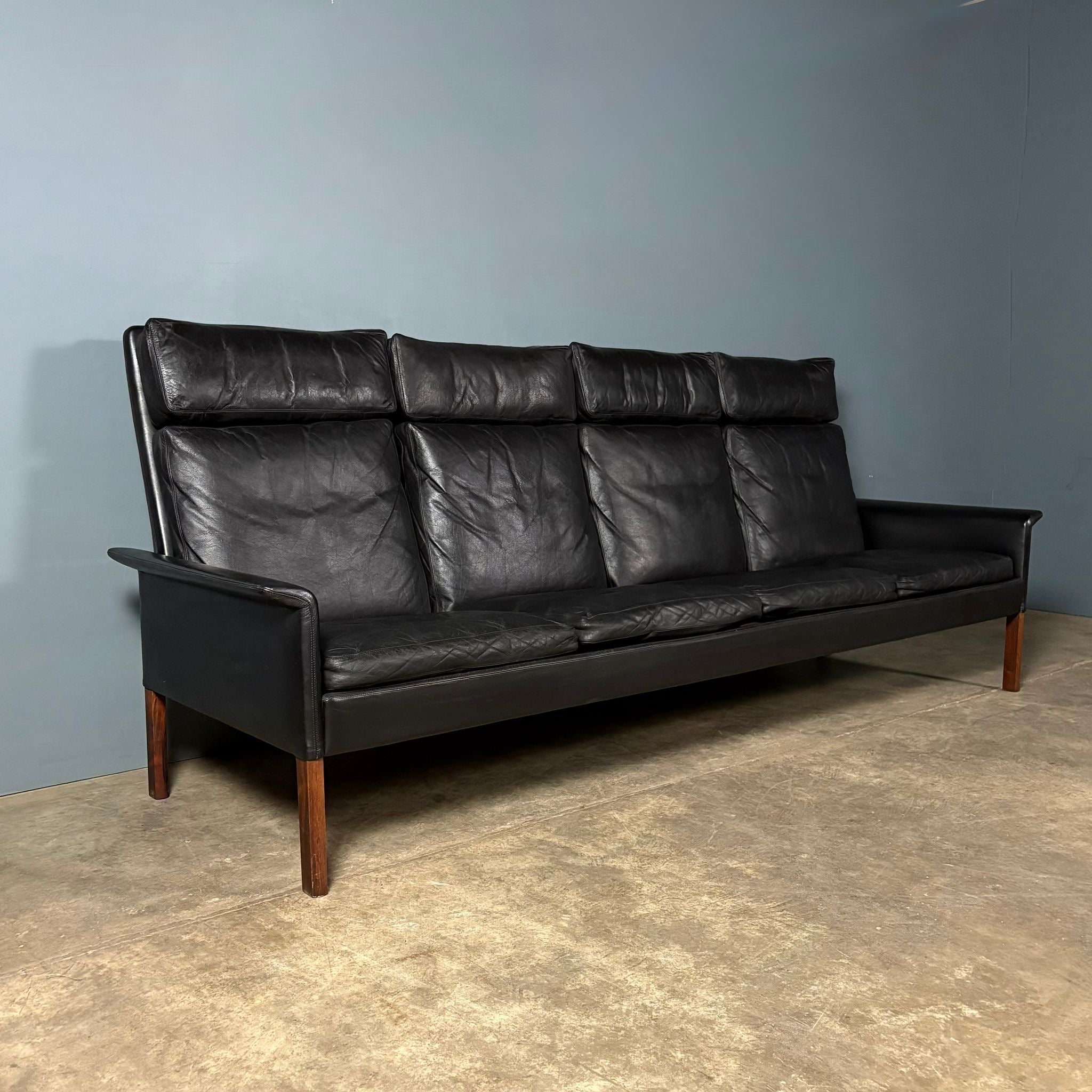 Four Seater Black Leather Sofa Hans Olsen CS Møbler Model 500 Mid Century Vintage Retro MCM