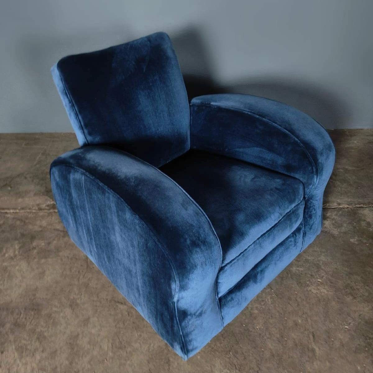 SOLD Blue Velvet Art Deco Armchair Mid Century Vintage Retro MCM