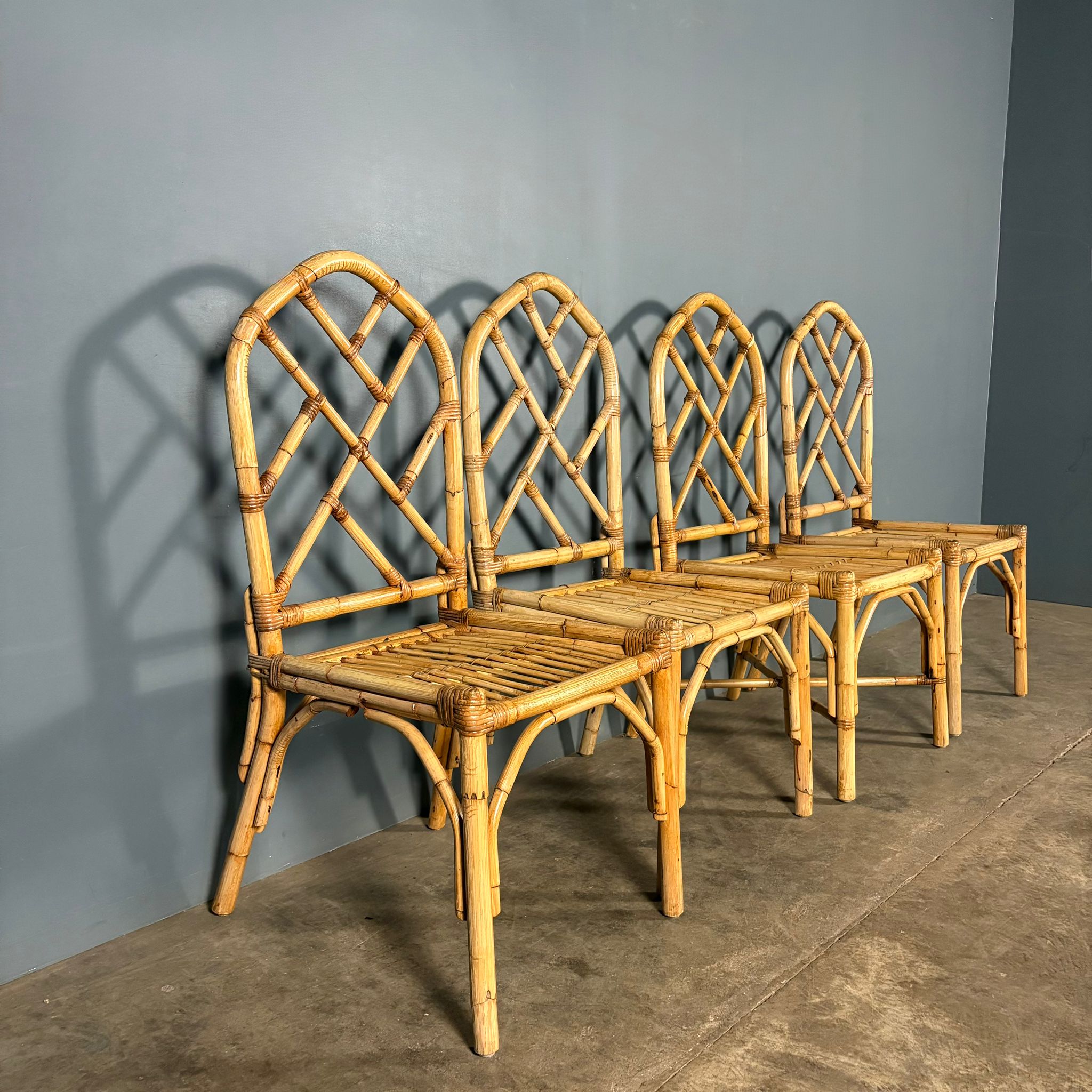 Set Of Four Angraves Of Leicester Bamboo Dining Chairs Mid Century Vintage Retro MCM
