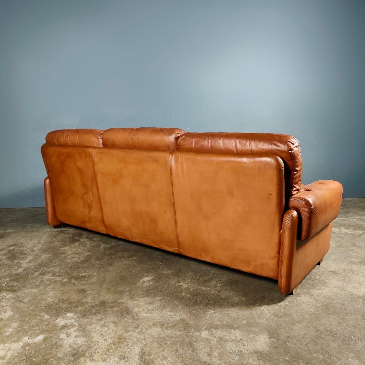 SOLD Mid Century Coronado Three Seater Sofa By Tobia & Afra Scarpa For B&B Italia In Brown Tan Leather Vintage Retro MCM